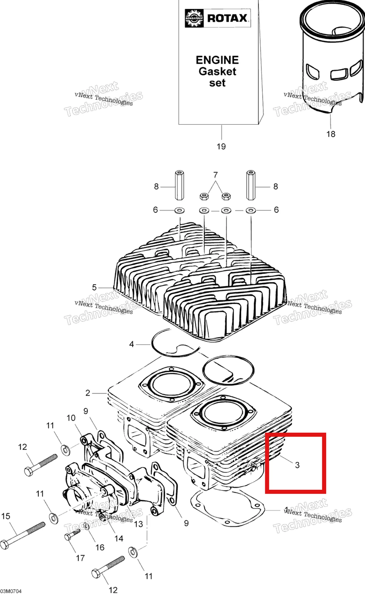 Деталь 420923796 (Деталь Cylinder With Sleeve, Mag) на схеме узла 2007 Ski-Doo Skandic LT 440F Cylinder And Cylinder Head