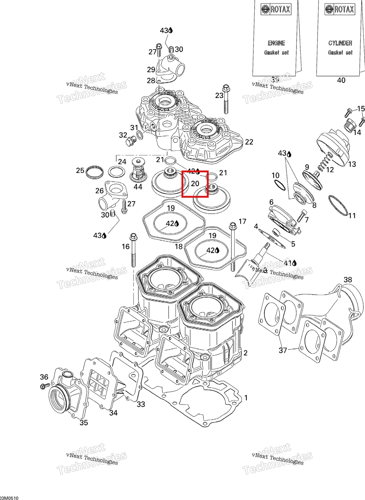Деталь 420923875 на схеме узла 2005 Ski-Doo MX Z X 440 Racing Cylinder And Exhaust Manifold