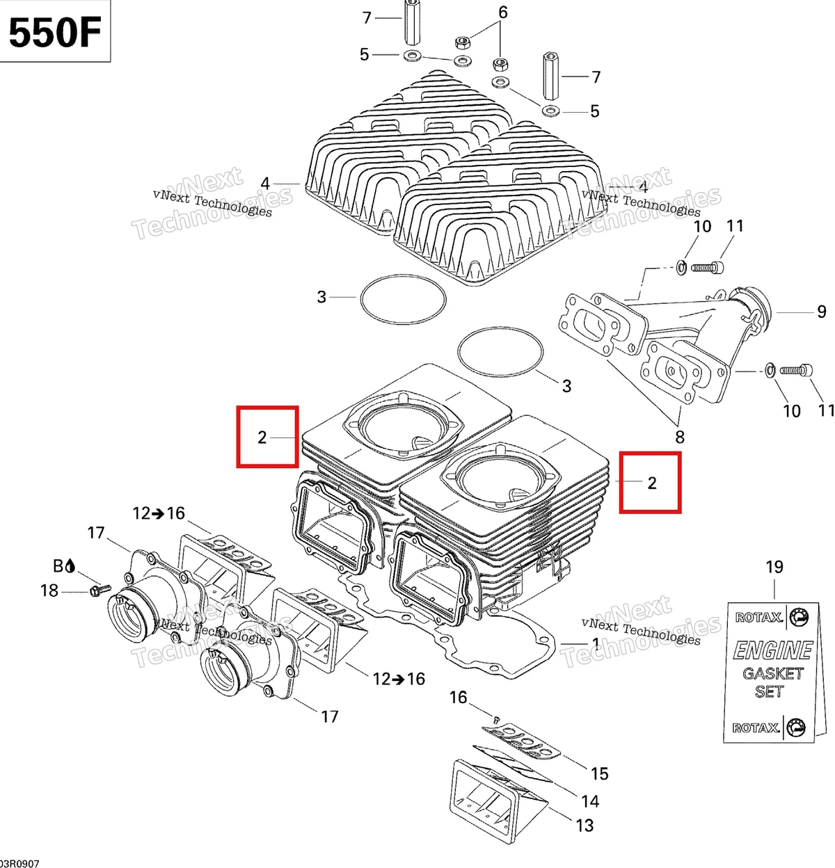 Деталь 420923978 (Цилиндр С Втулкой) на схеме узла 2009 Ski-Doo GSX Fan Cylinder, Exhaust Manifold And Reed Valve V1