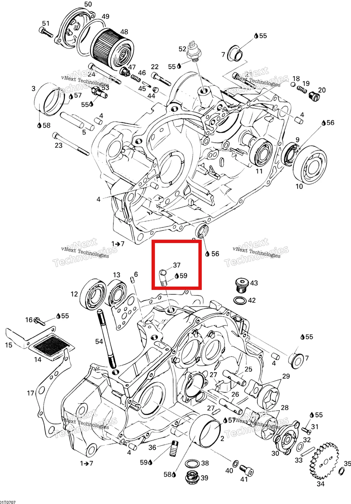 Деталь 420924245 на схеме узла 2007 Can-Am DS 650 X Crankcase
