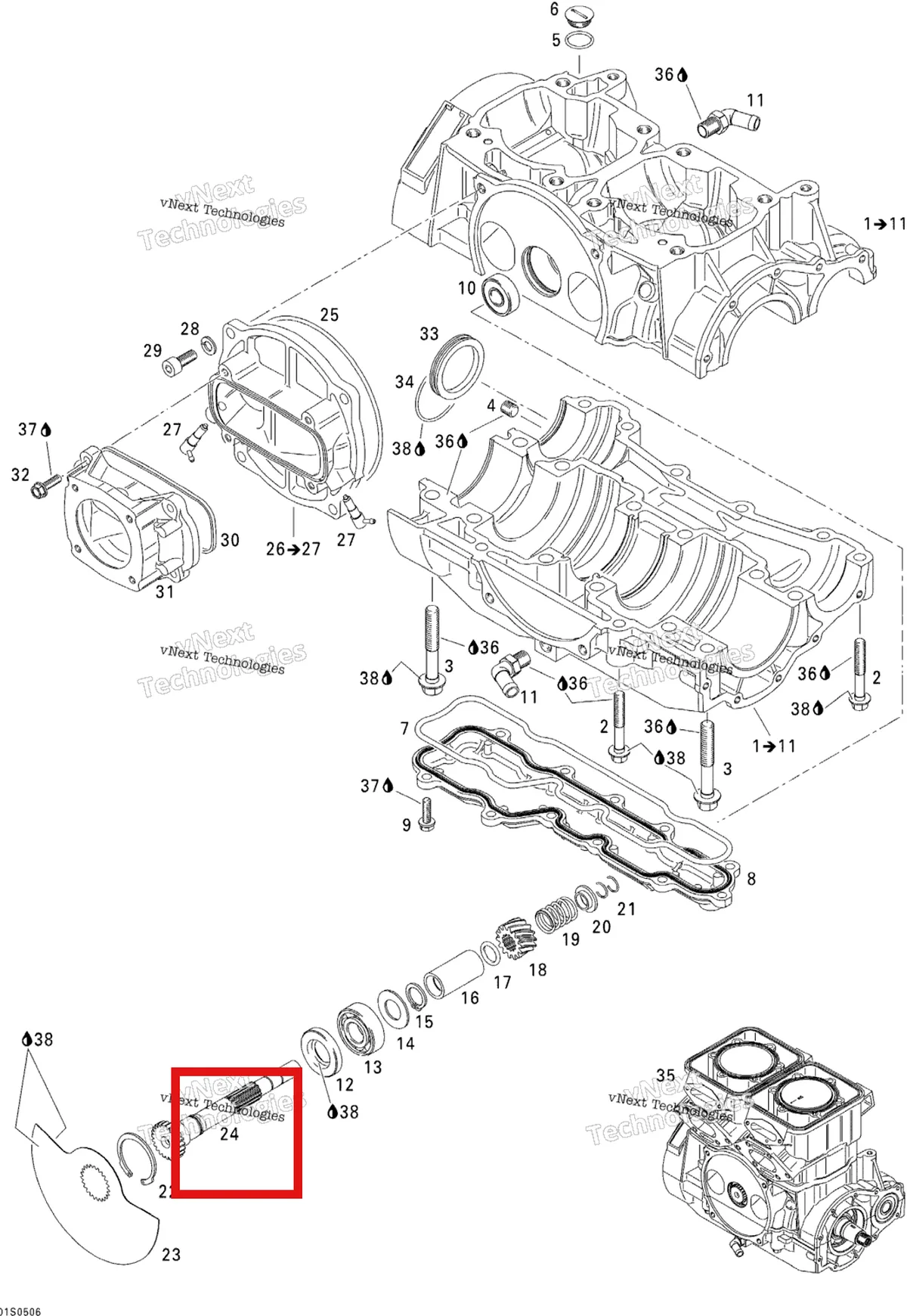 Деталь 420924502 (Деталь Rotary Valve, 159 Degr.) на схеме узла 2005 Sea-Doo 3D RFI Crankcase And Rotary Valve