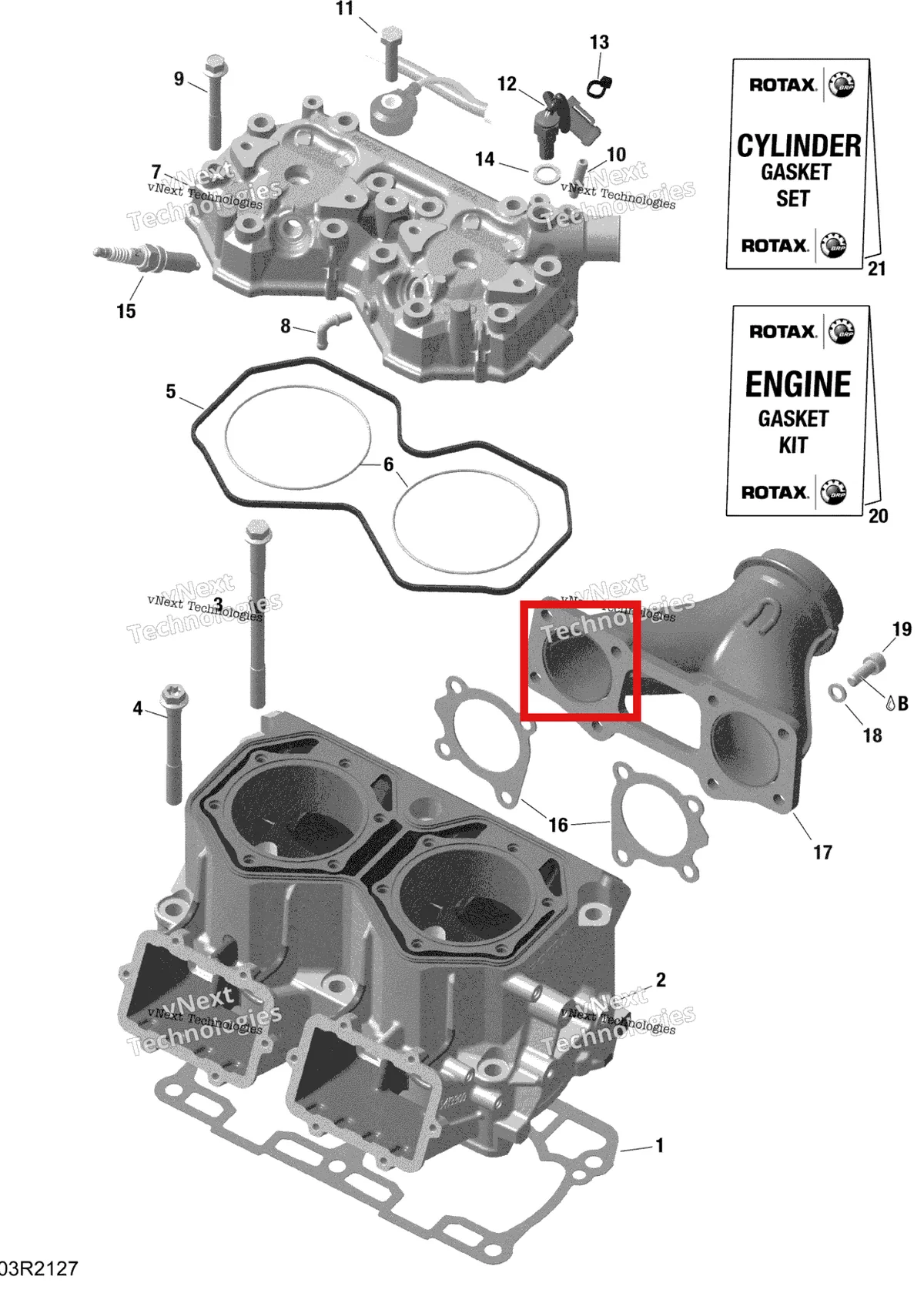 Деталь 420924523 на схеме узла 2022 Ski-Doo BACKCOUNTRY 146 850 E-TEC - XRS Rotax - Cylinder And Cylinder Head - Na