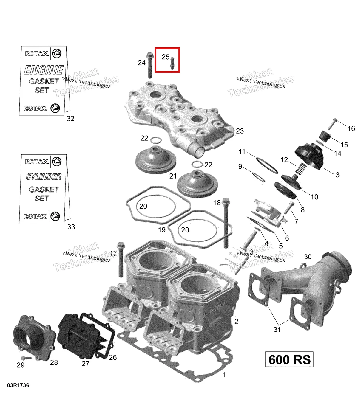Деталь 420924720 (Шланг Nipple Ski-Doo Expedition TUV 600 H.O. SDI REV-XU (2009) (420924720)) на схеме узла 2017 Ski-Doo MXZ 600 RS Cylinder, Exhaust Manifold And Reed Valve