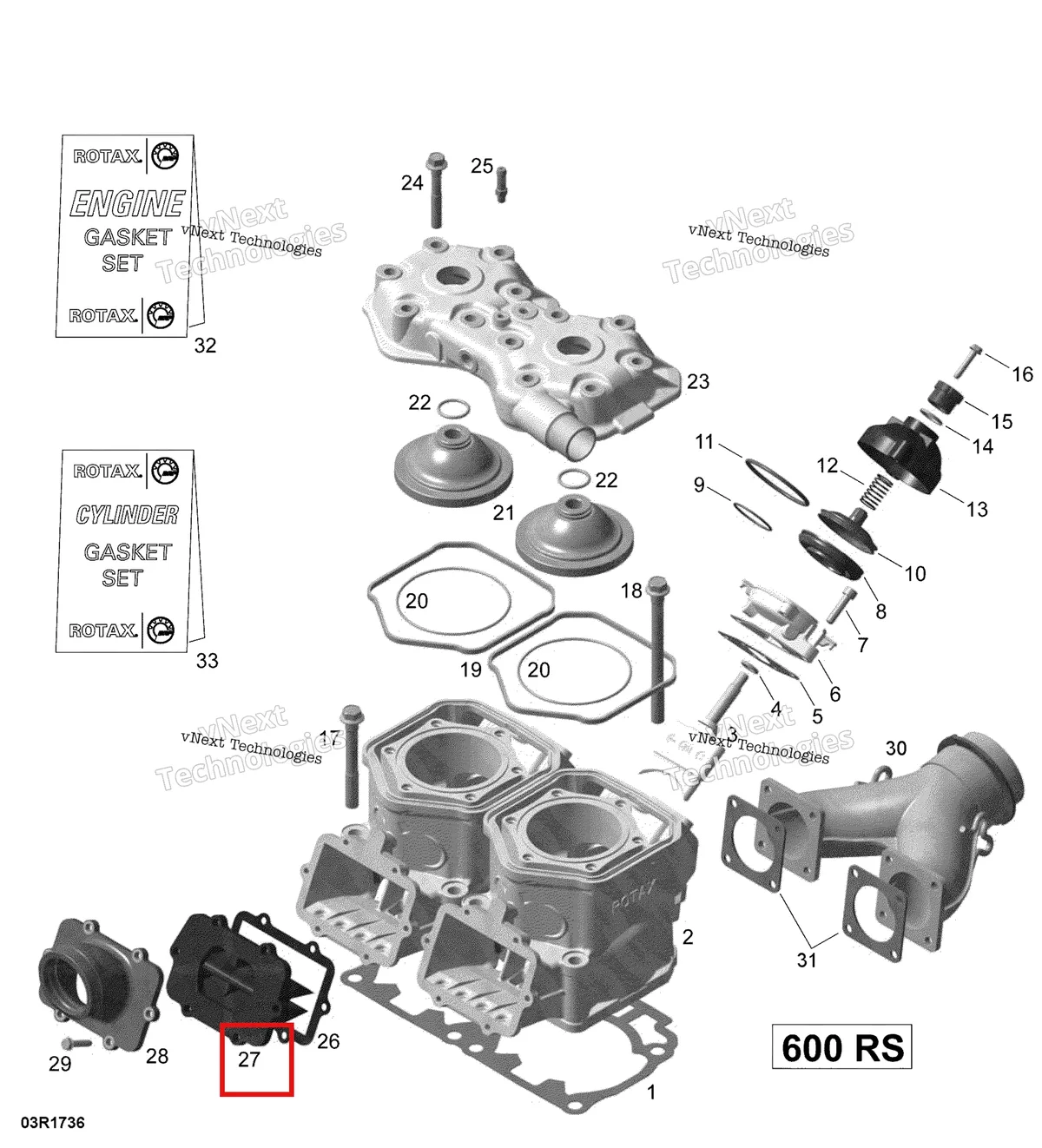 Деталь 420924791 (Рид Клапан) на схеме узла 2017 Ski-Doo MXZ 600 RS Cylinder, Exhaust Manifold And Reed Valve