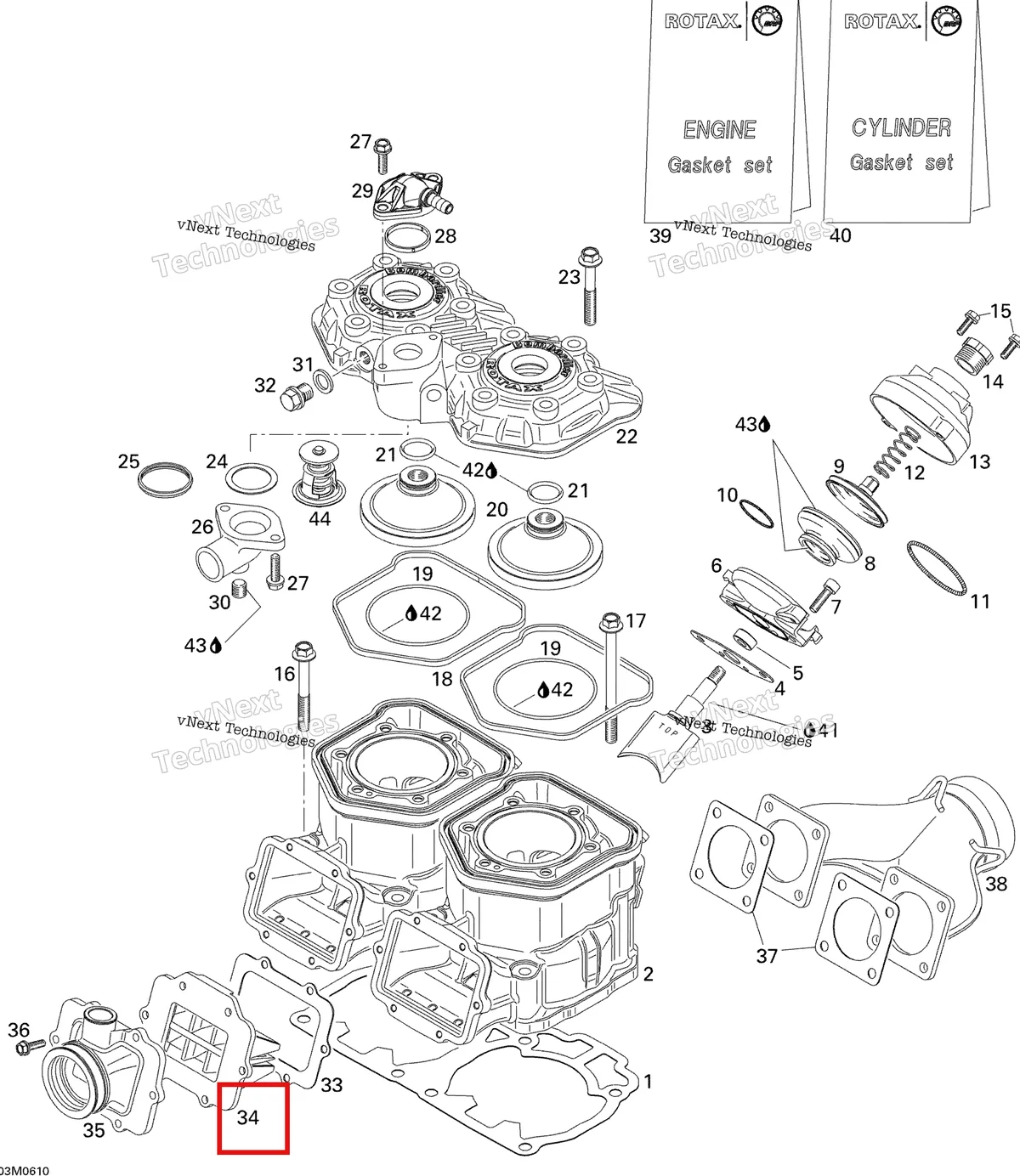 Деталь 420924810 (Деталь Support Assy) на схеме узла 2006 Ski-Doo MX Z 440 Racing Cylinder And Exhaust Manifold