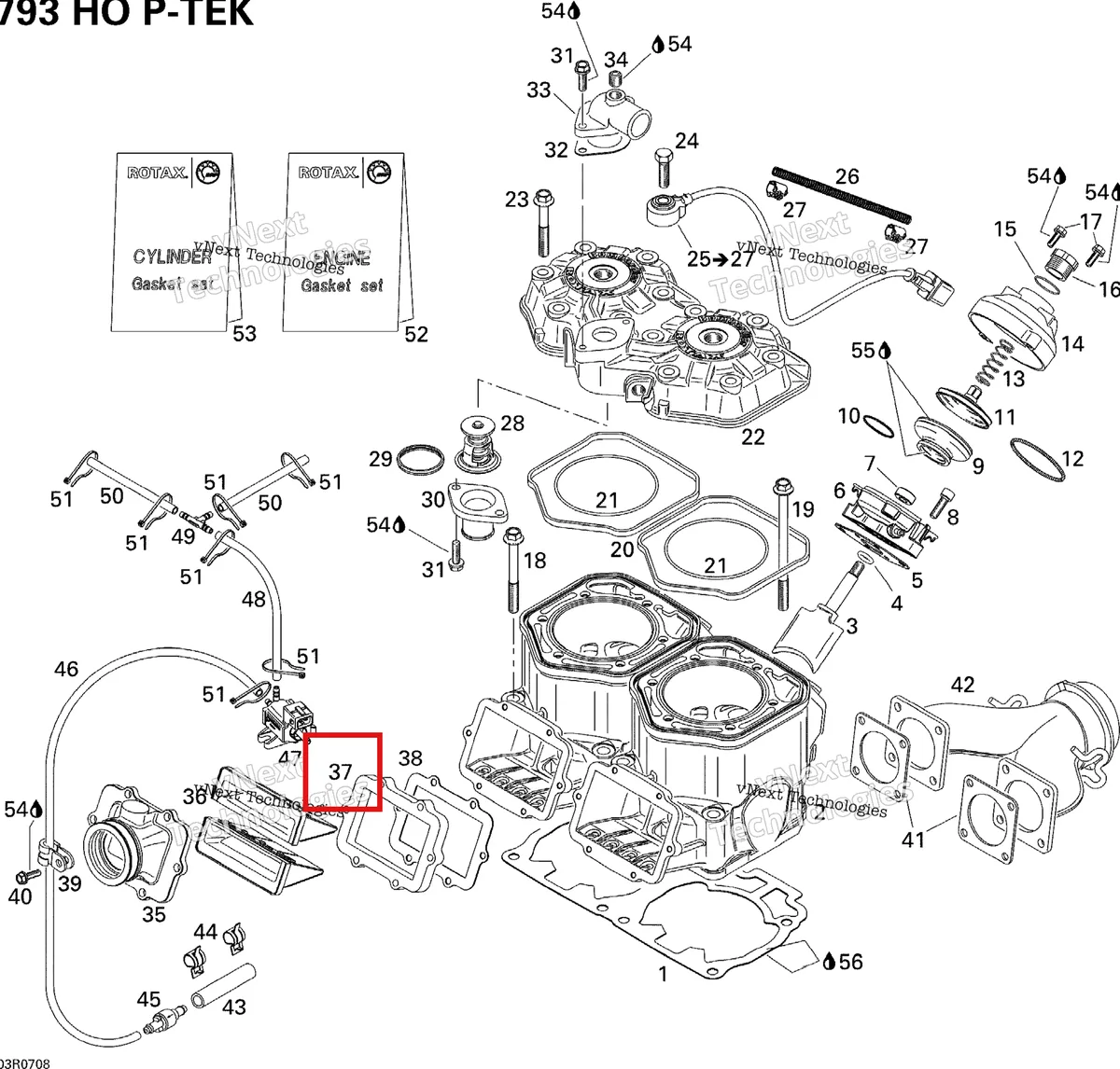 Деталь 420924820 (Соединительный Фланец) на схеме узла 2007 Ski-Doo MX Z XRS 800 HO PTEK Cylinder, Exhaust Manifold And Reed Valve