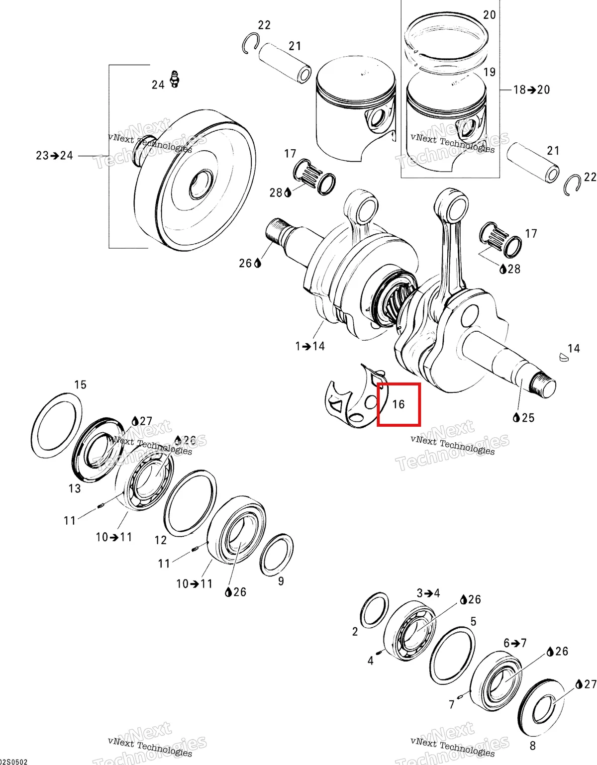 Деталь 420926070 на схеме узла 2005 Sea-Doo GTI Crankshaft And Pistons