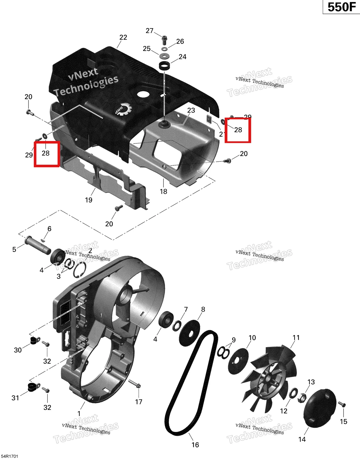 Деталь 420926185 (Шайба) на схеме узла 2020 Ski-Doo EXPEDITION SPORT 550F Engine - Fan And Cylinder Cowls - 550F