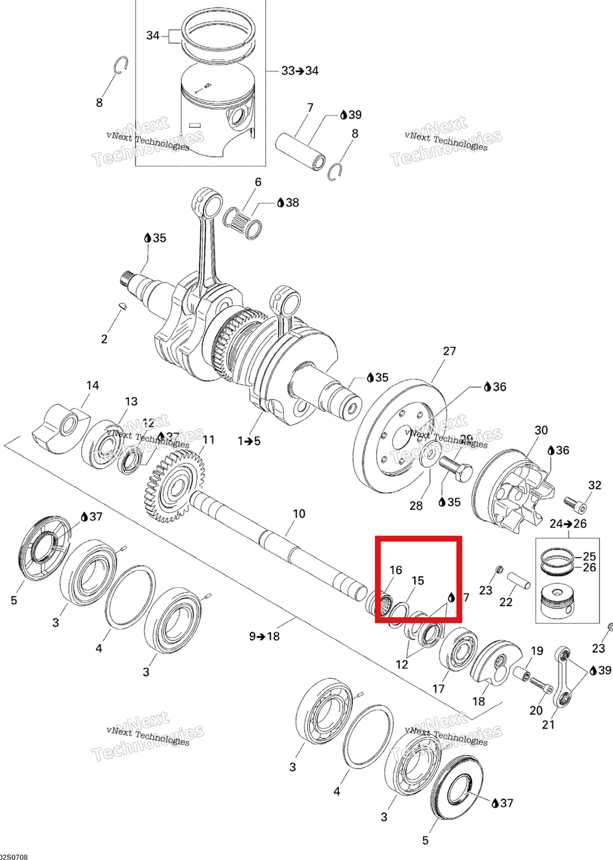 Деталь 420927192 на схеме узла 2007 Sea-Doo 3D 947 DI Crankshaft And Pistons