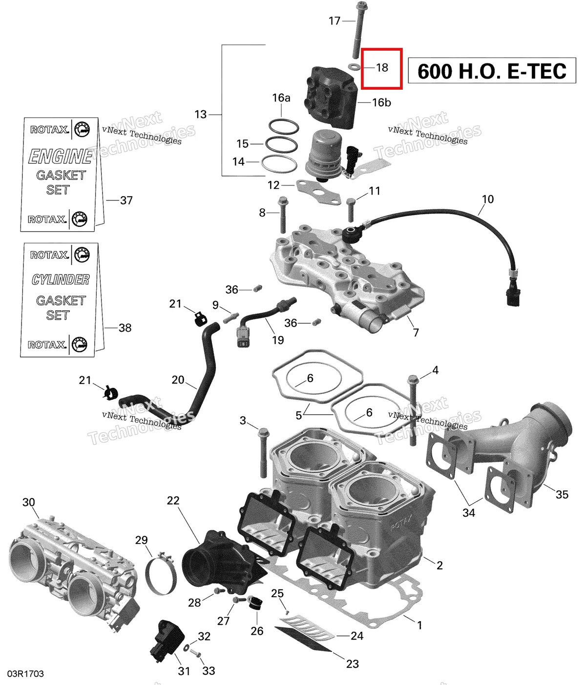 Деталь 420927410 (Шайба) на схеме узла 2020 Ski-Doo SKANDIC WT 600HO E-TEC Engine - Cylinder And Injection System - 600Ho E-Tec
