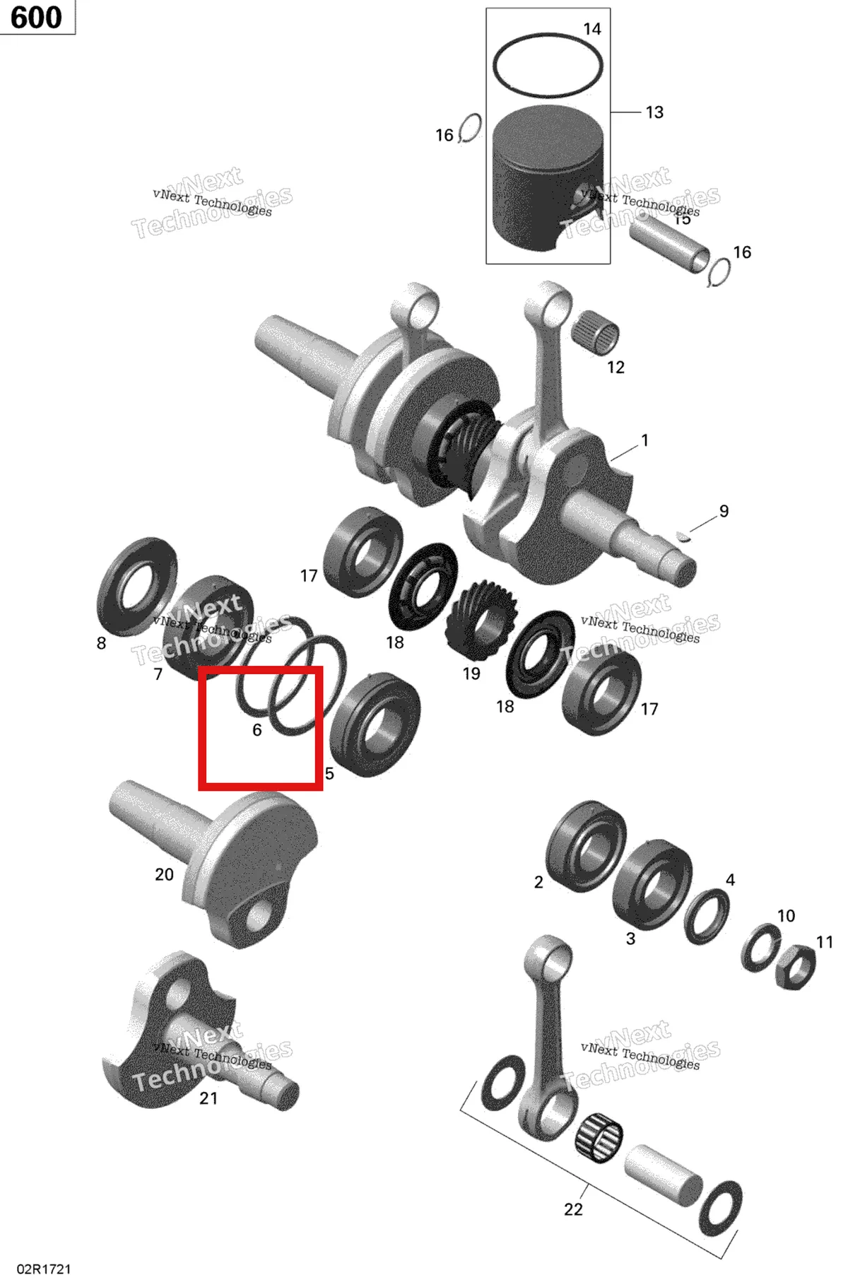 Деталь 420927710 (Стопорный Диск) на схеме узла 2020 Ski-Doo SUMMIT 600 CARB Engine - Crankshaft And Pistons - 600 Carb