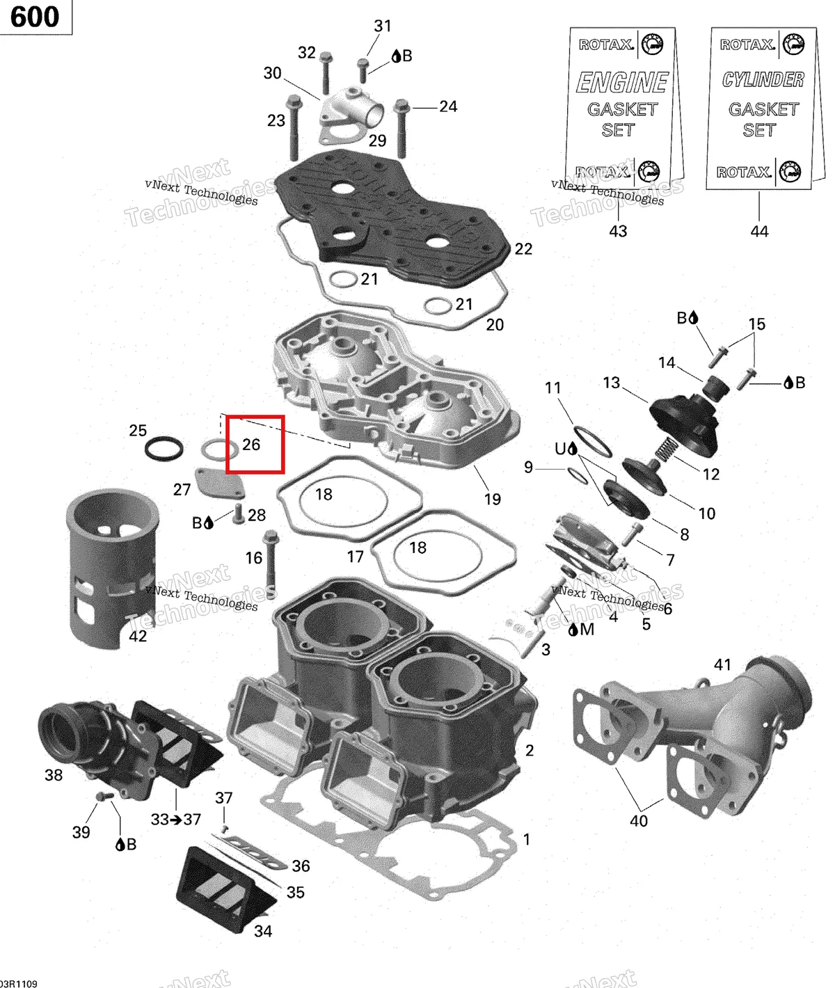 Деталь 420927745 (Стопорный Диск) на схеме узла 2011 Ski-Doo Grand Touring Sport 600 XP Cylinder And Cylinder Head