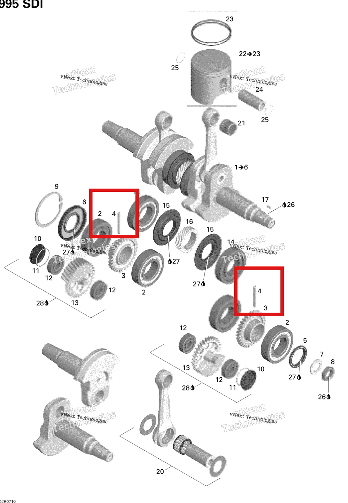 Деталь 420929430 на схеме узла 2007 Ski-Doo Summit Highmark & Highmark X 1000 SDI Crankshaft And Pistons