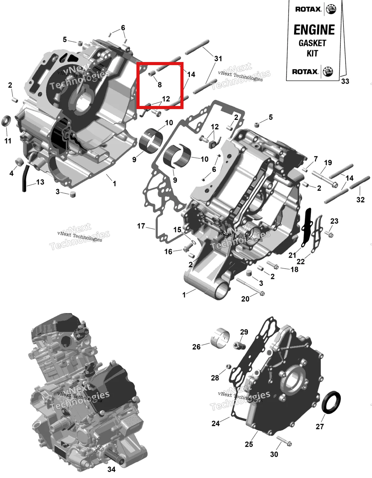 Деталь 420929670 на схеме узла 2026 Can-Am RENEGADE - 4X4 - XMR - 1000R EFI - 5UTA - Hyper Silver Rotax - Crankcase