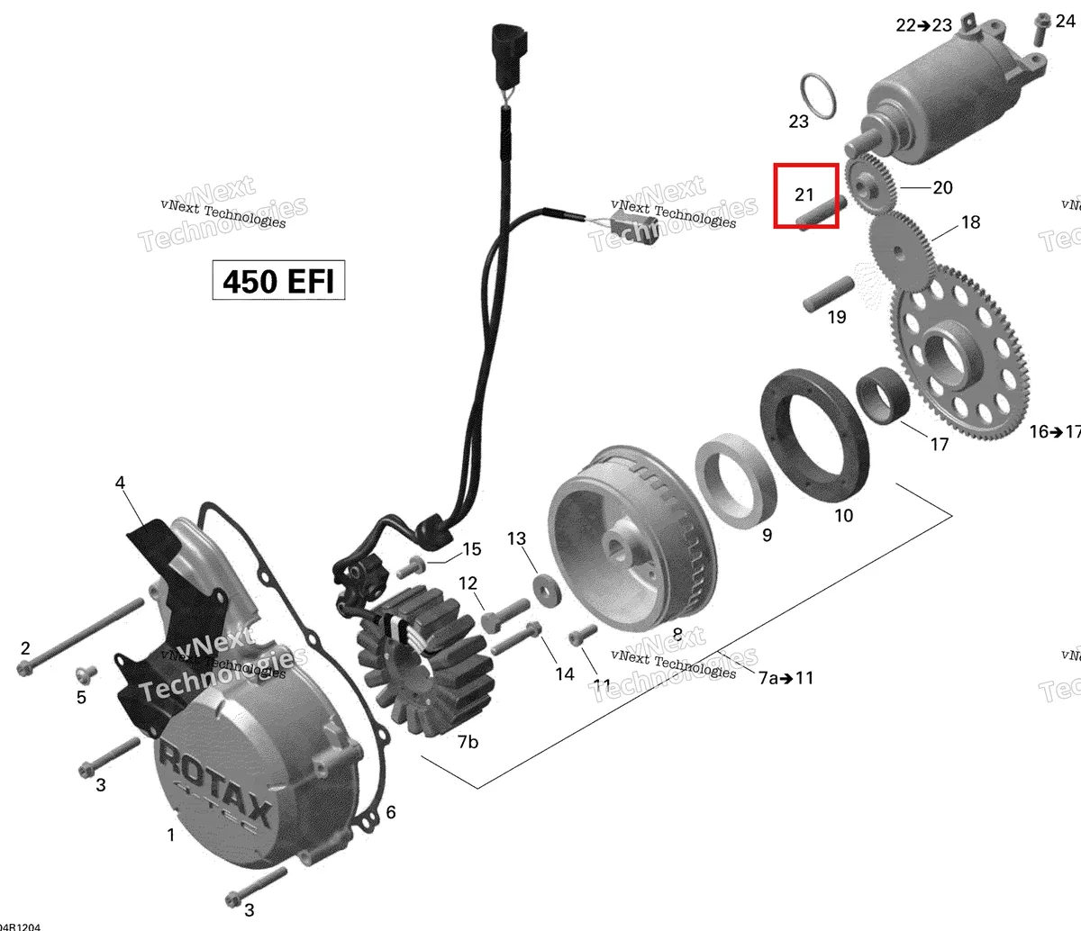 Деталь 420929935 на схеме узла 2015 Can-Am DS 450EFI STD Magneto And Electric Starter