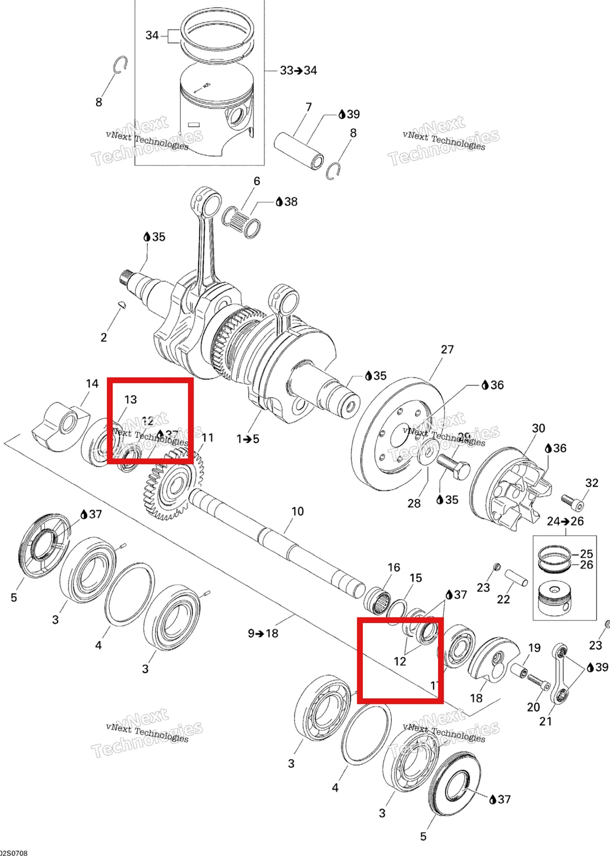 Деталь 420930267 на схеме узла 2007 Sea-Doo 3D 947 DI Crankshaft And Pistons