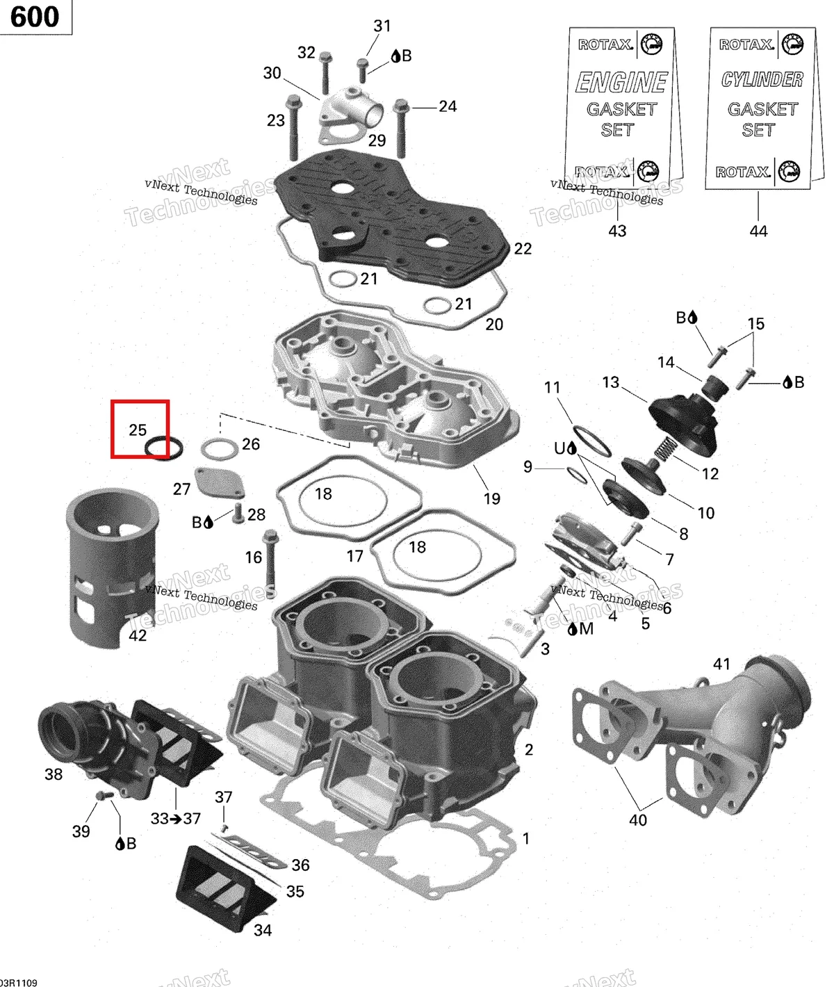 Деталь 420931272 (Термостат Прокладка) на схеме узла 2011 Ski-Doo Grand Touring Sport 600 XP Cylinder And Cylinder Head