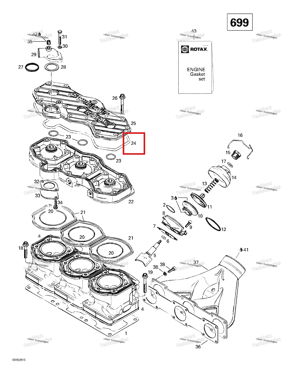 Деталь 420931330 на схеме узла 2000 Ski-Doo Formula III 700 R Cylinder, Exhaust Manifold
