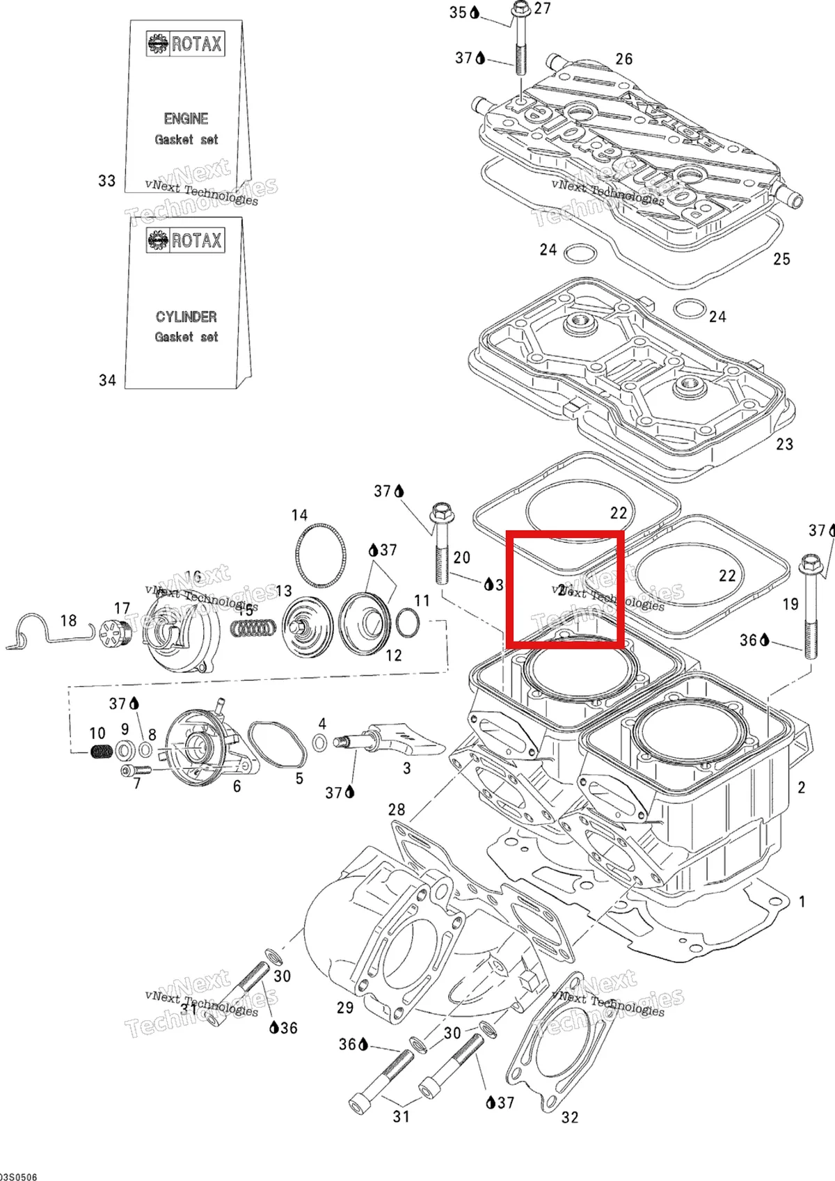 Деталь 420931420 на схеме узла 2005 Sea-Doo 3D RFI Cylinder And Exhaust Manifold