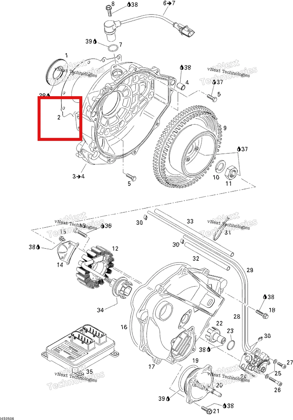 Деталь 420931470 на схеме узла 2005 Sea-Doo 3D RFI Magneto And Oil Pump