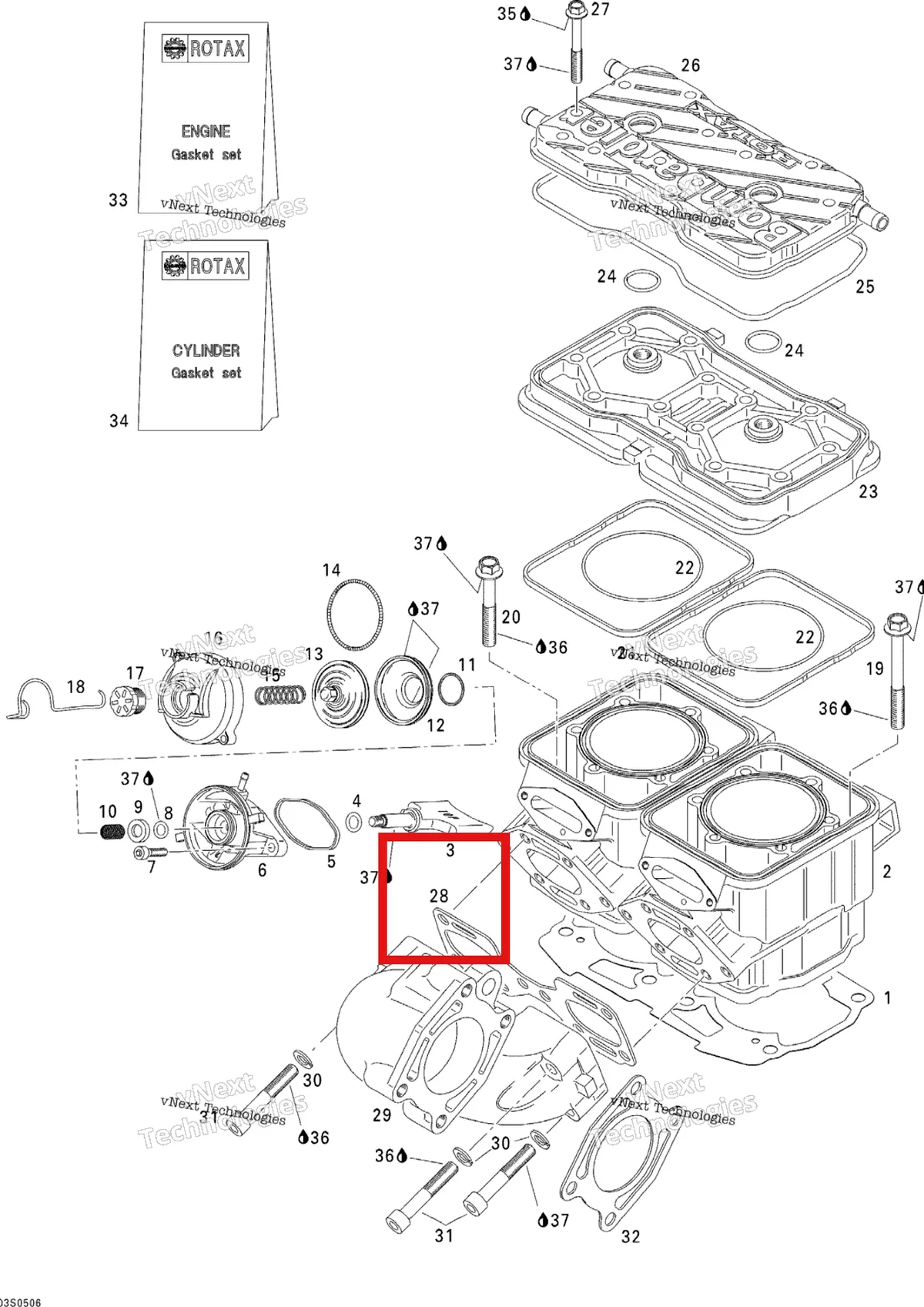 Деталь 420931481 на схеме узла 2005 Sea-Doo 3D RFI Cylinder And Exhaust Manifold