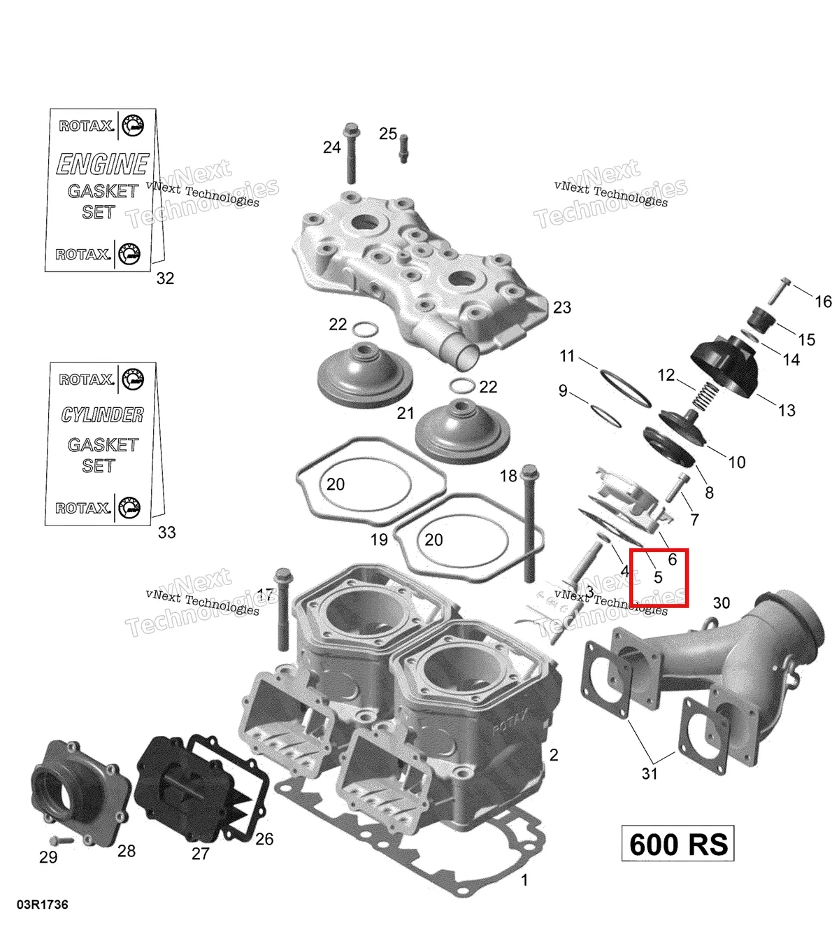 Деталь 420931542 (Сальник) на схеме узла 2017 Ski-Doo MXZ 600 RS Cylinder, Exhaust Manifold And Reed Valve