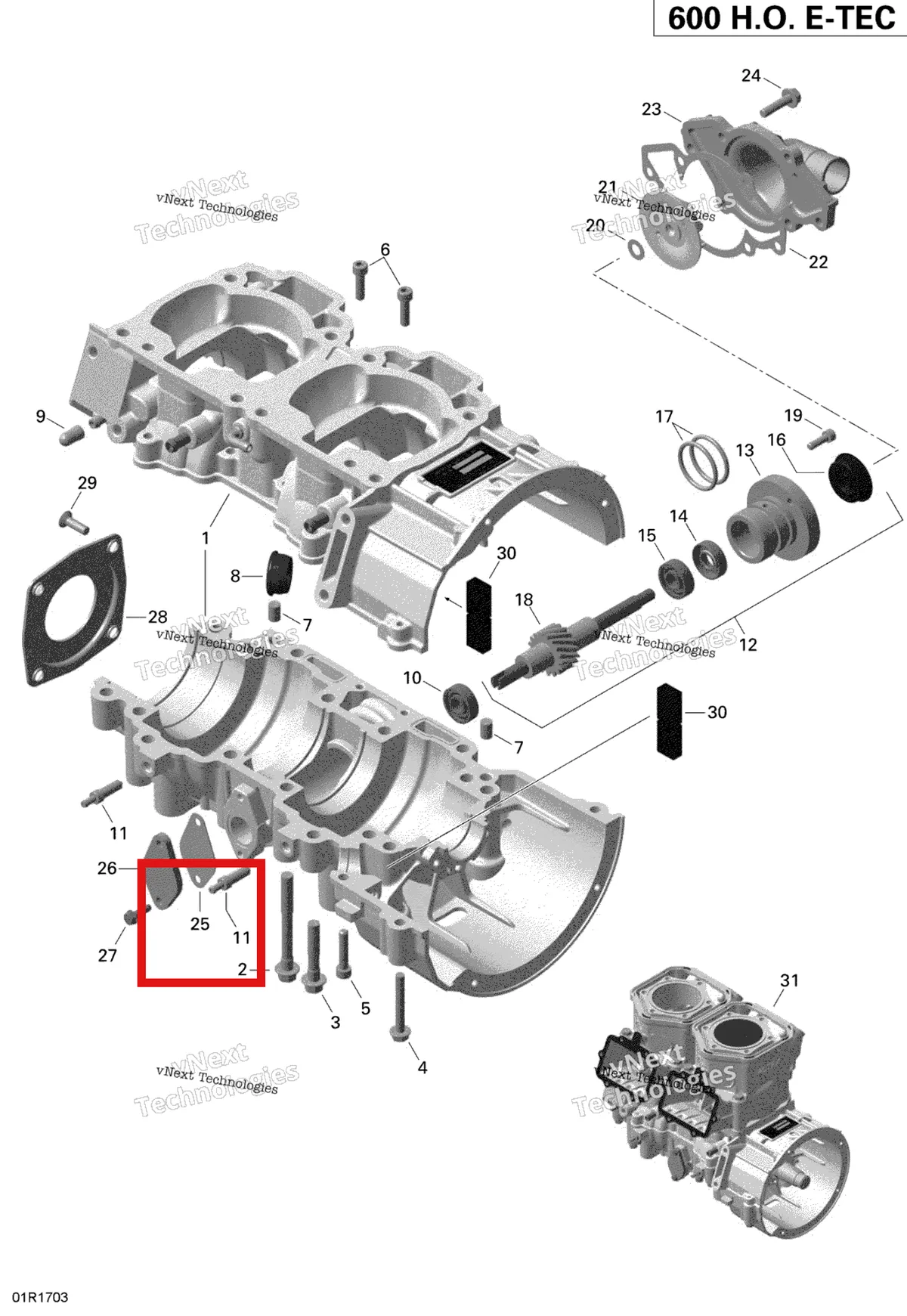 Деталь 420931566 (Прокладка) на схеме узла 2020 Ski-Doo TUNDRA 600HO E-TEC Engine - Crankcase And Water Pump - 600Ho E-Tec