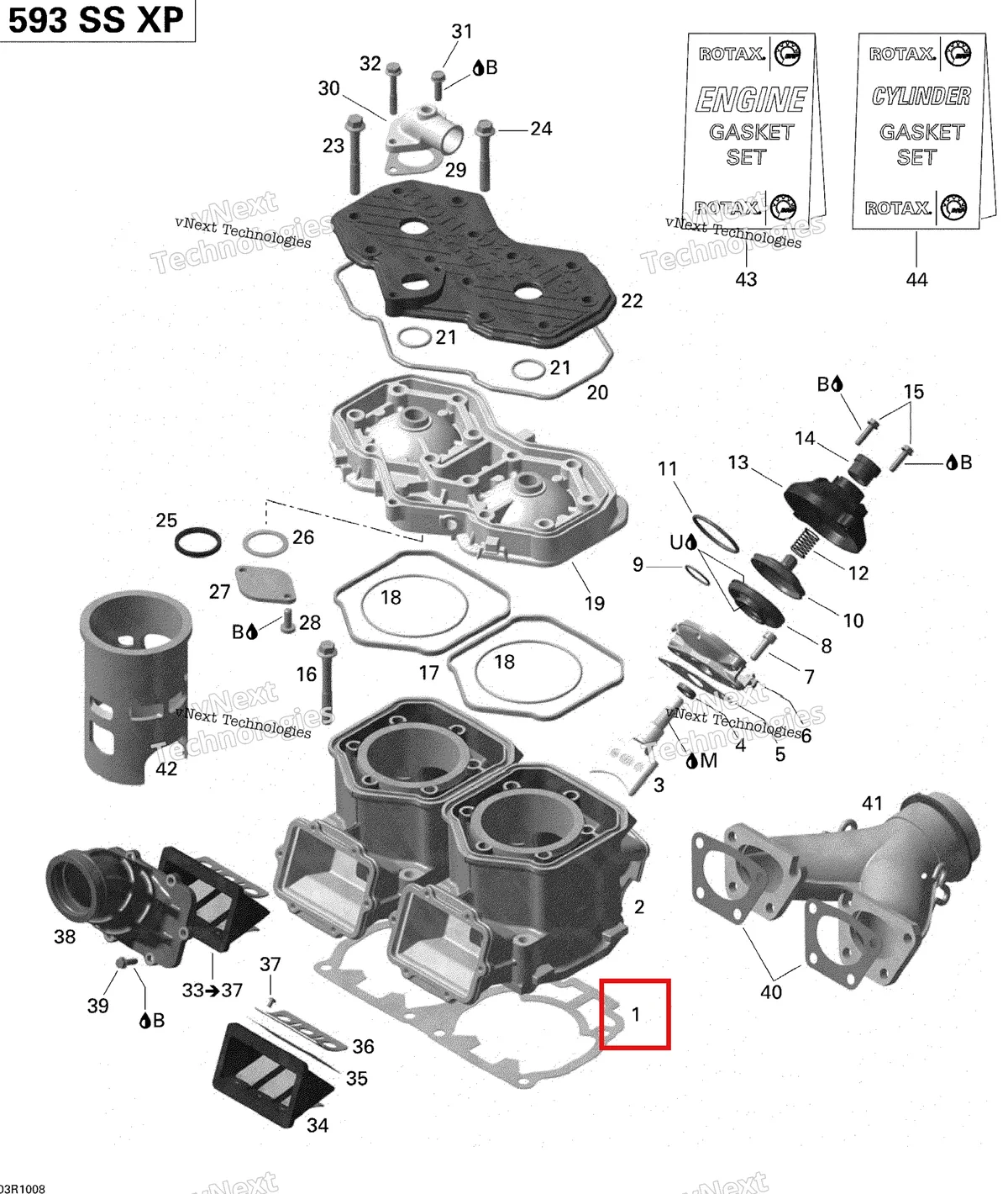 Схема применяемости: Двойной прокладка 0.8 мм Ski-Doo Skandic WT 600 (2009) (420931584)
