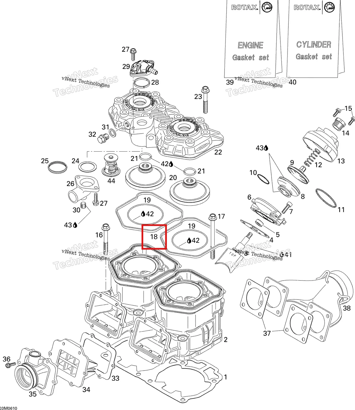 Деталь 420931595 (Уплотнительное кольцо) на схеме узла 2006 Ski-Doo MX Z 440 Racing Cylinder And Exhaust Manifold