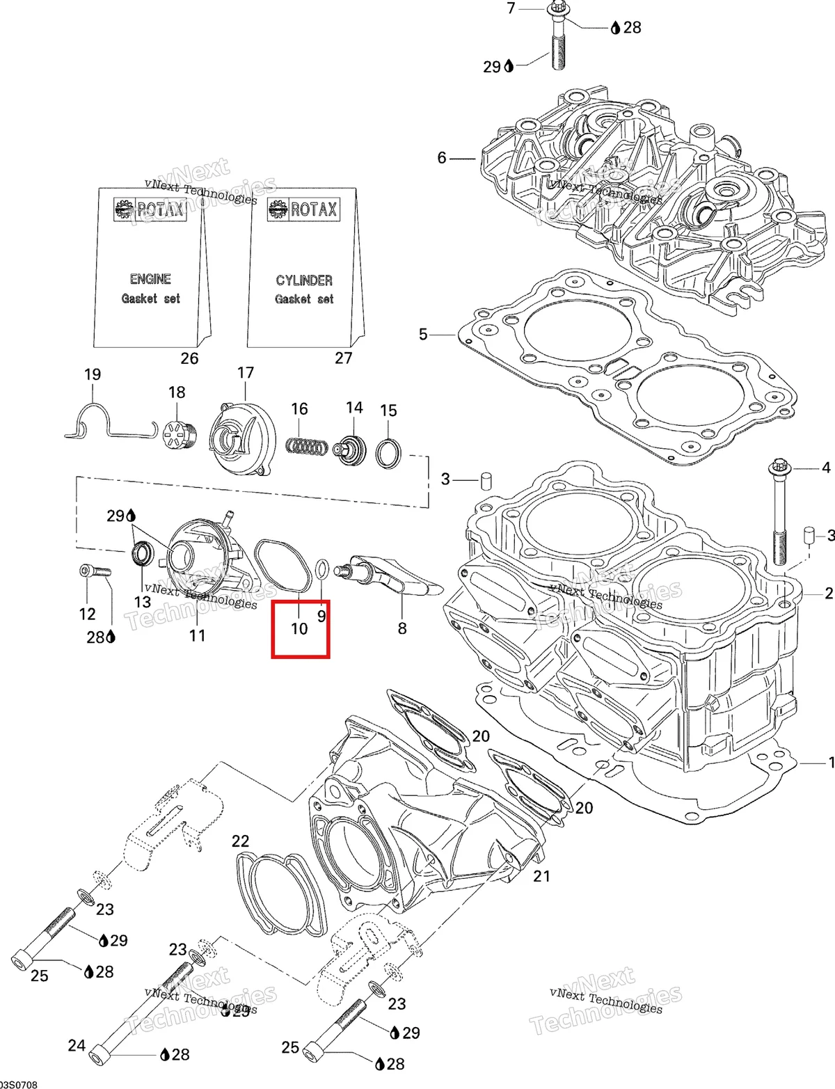 Деталь 420931670 на схеме узла 2007 Sea-Doo 3D 947 DI Cylinder And Exhaust Manifold