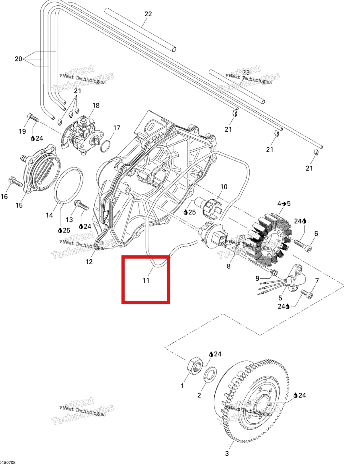 Деталь 420931690 на схеме узла 2007 Sea-Doo 3D 947 DI Magneto And Oil Pump