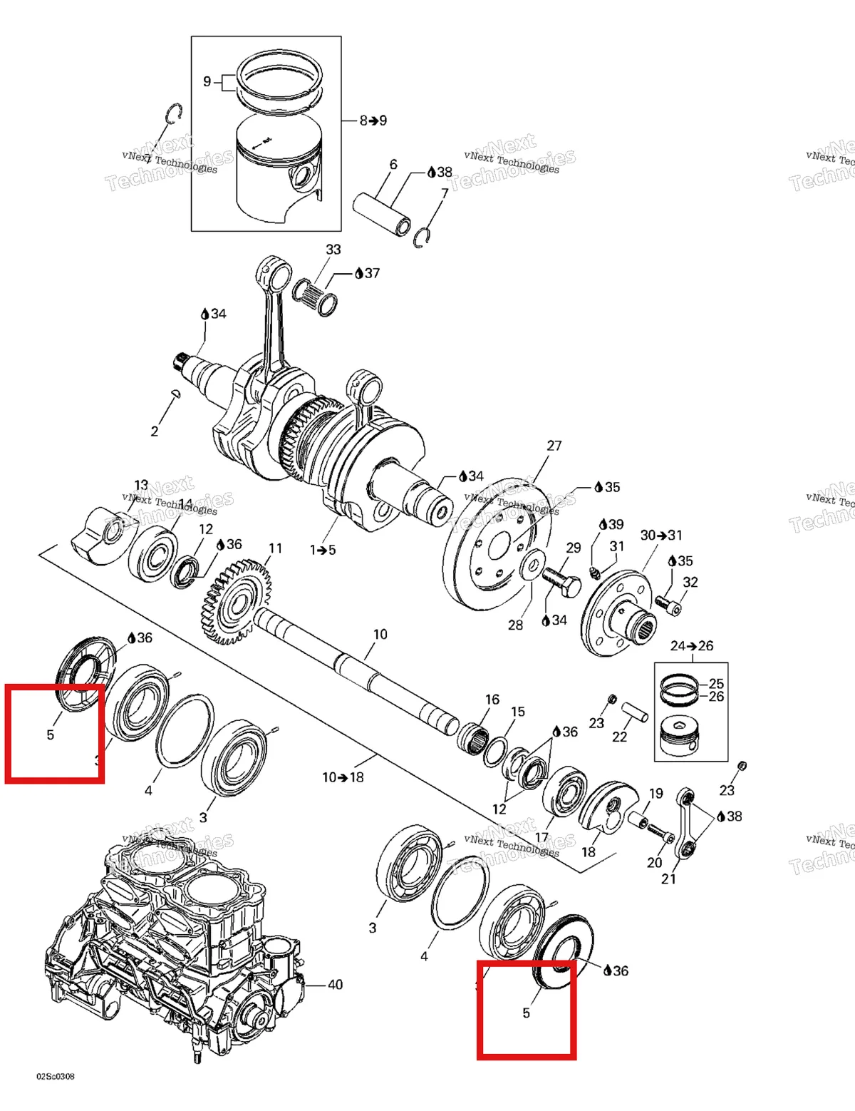 Деталь 420931731 на схеме узла 2003 Sea-Doo RX DI, 6122/6123 Crankshaft And Pistons