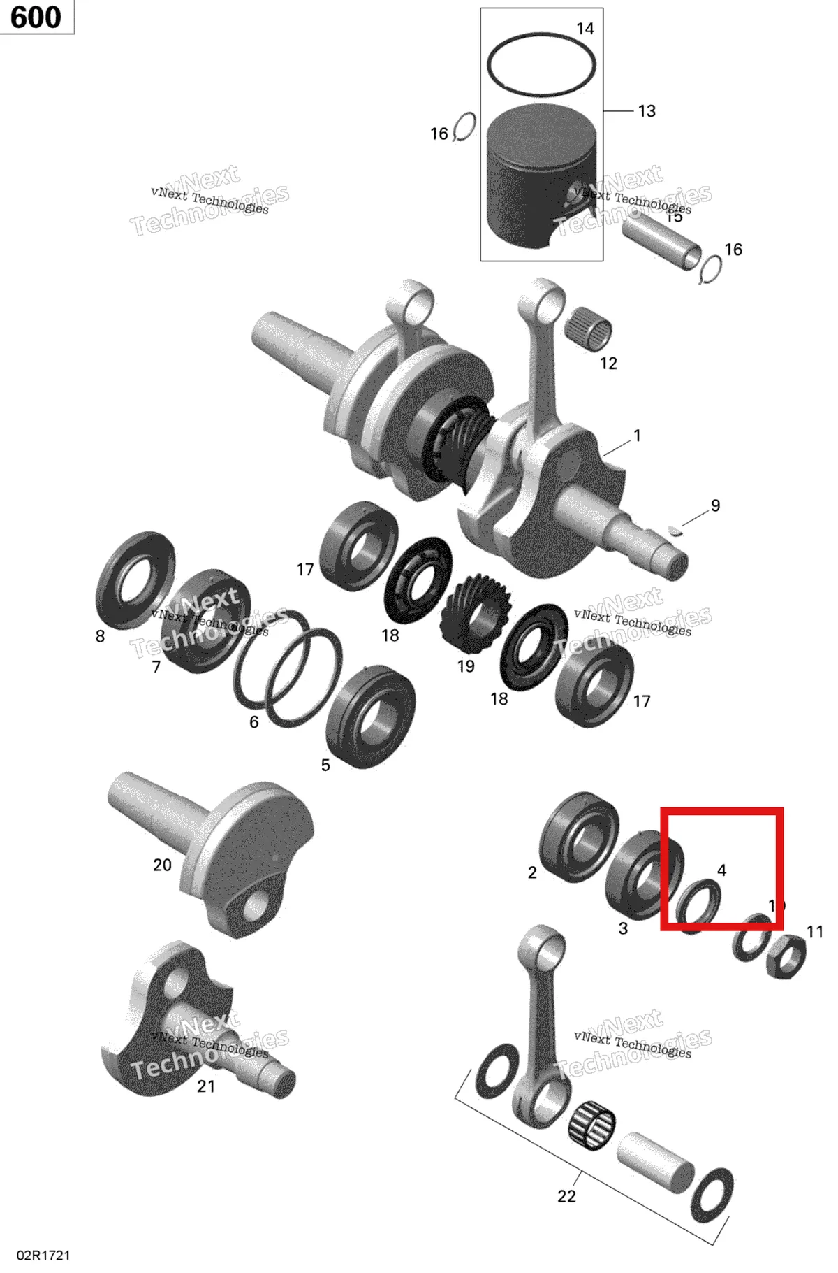 Деталь 420931795 (Сальник) на схеме узла 2020 Ski-Doo SUMMIT 600 CARB Engine - Crankshaft And Pistons - 600 Carb
