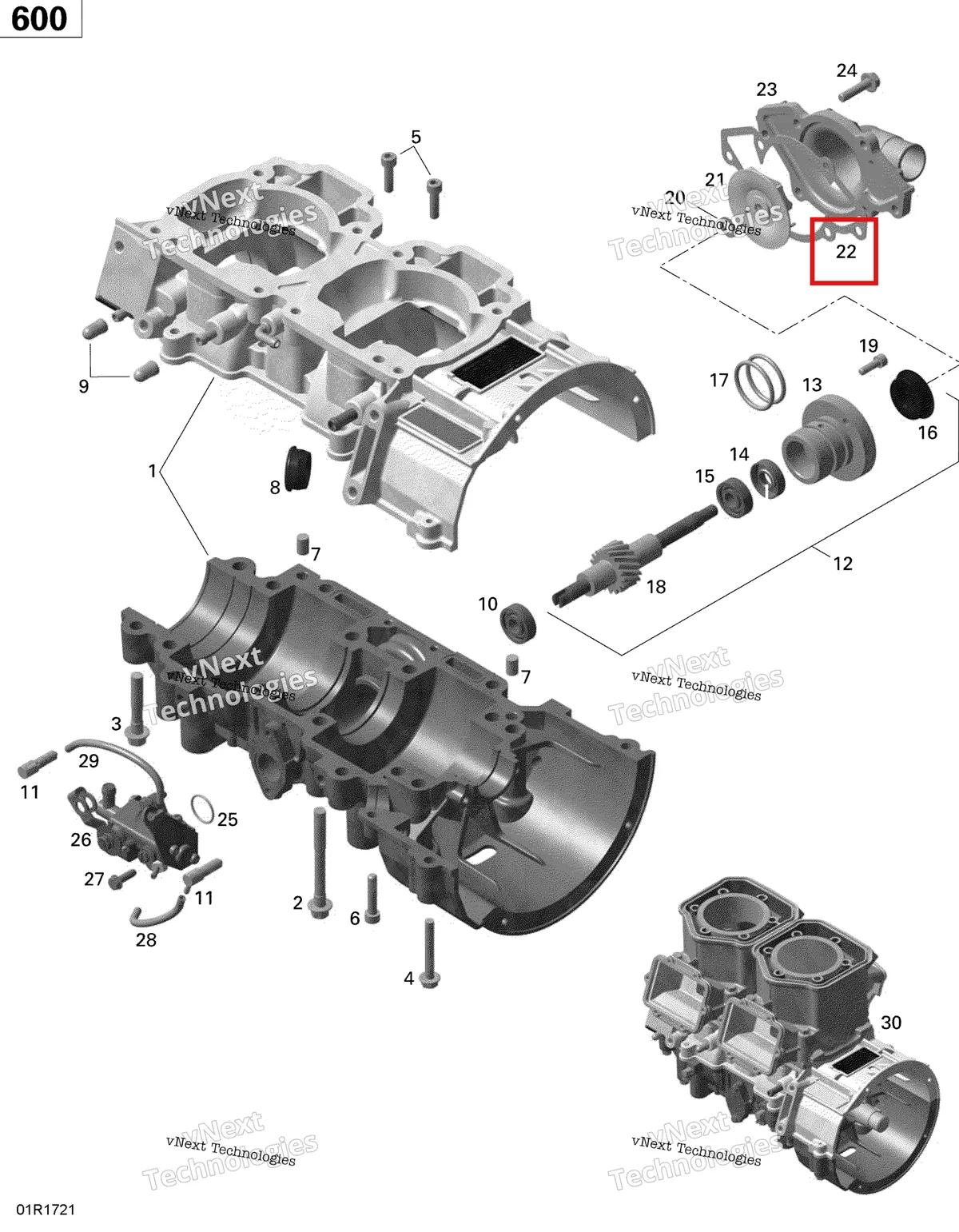 Деталь 420931810 (Прокладка) на схеме узла 2020 Ski-Doo MXZ 600 CARB Engine - Crankcase, Water Pump And Oil Pump - 600 Carb