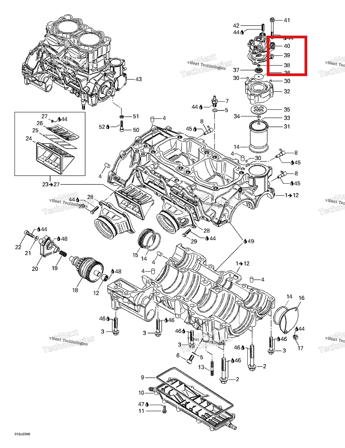 Деталь 420931870 на схеме узла 2003 Sea-Doo RX DI, 6122/6123 Crankcase, Reed Valve