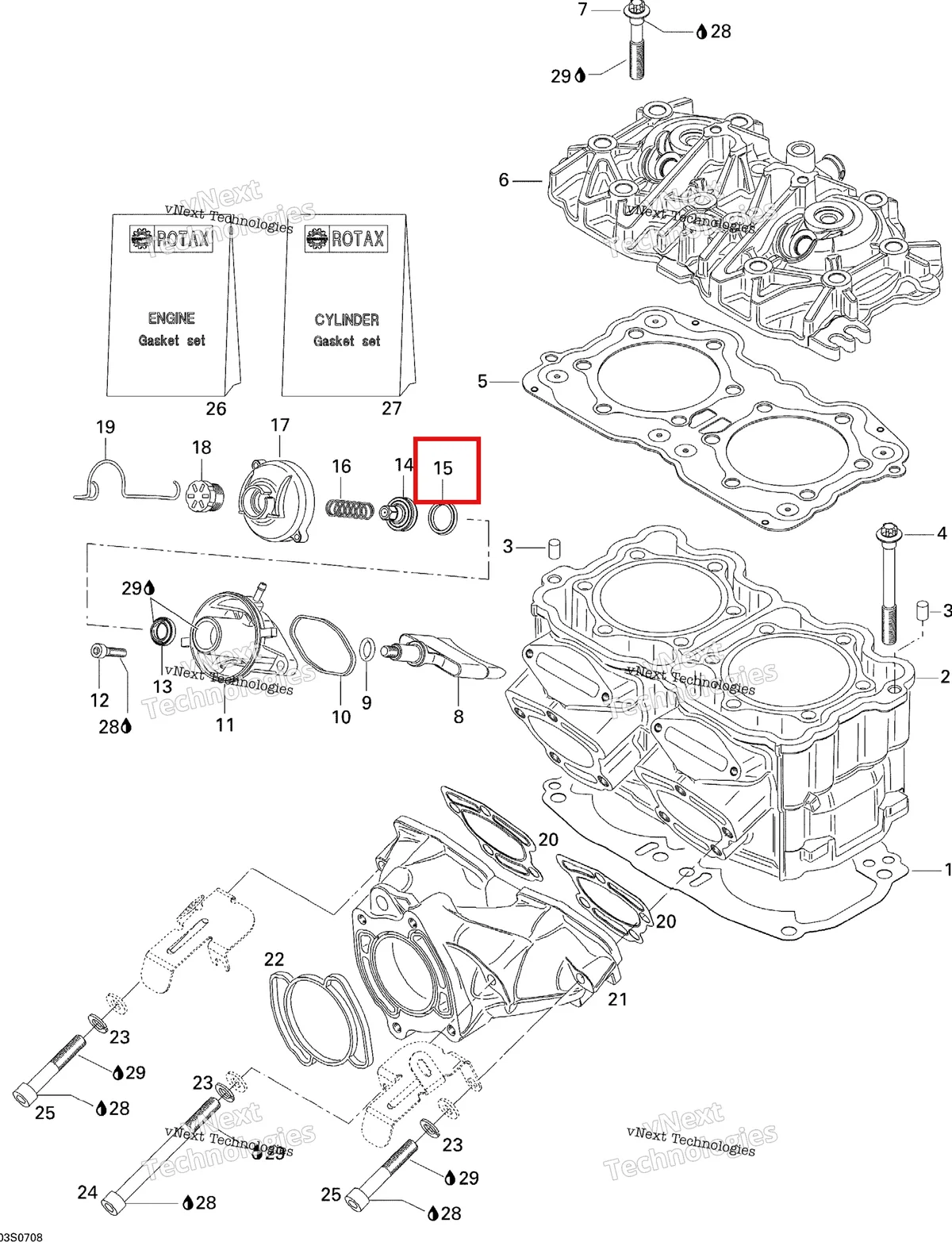 Деталь 420931950 на схеме узла 2007 Sea-Doo 3D 947 DI Cylinder And Exhaust Manifold