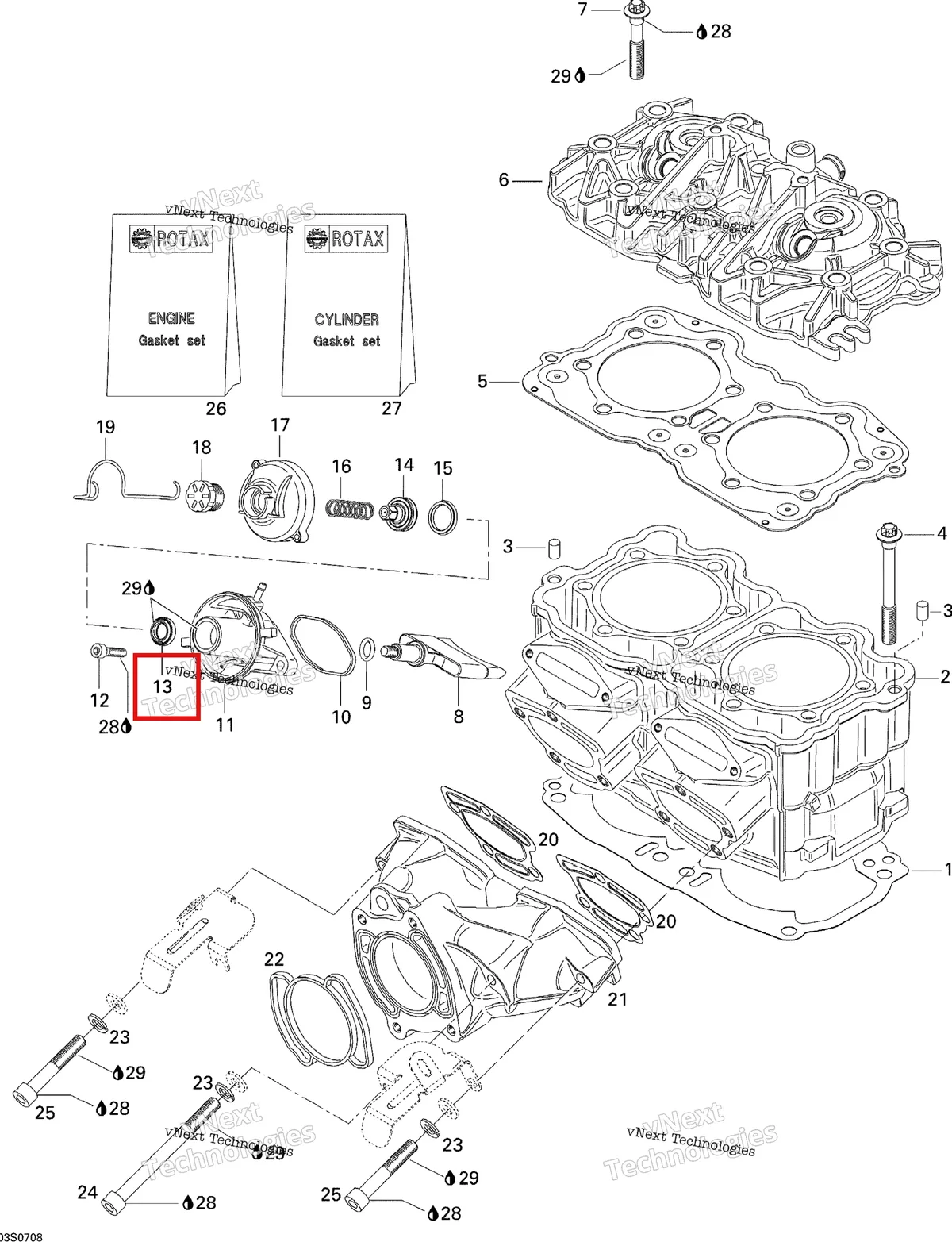 Деталь 420931970 на схеме узла 2007 Sea-Doo 3D 947 DI Cylinder And Exhaust Manifold