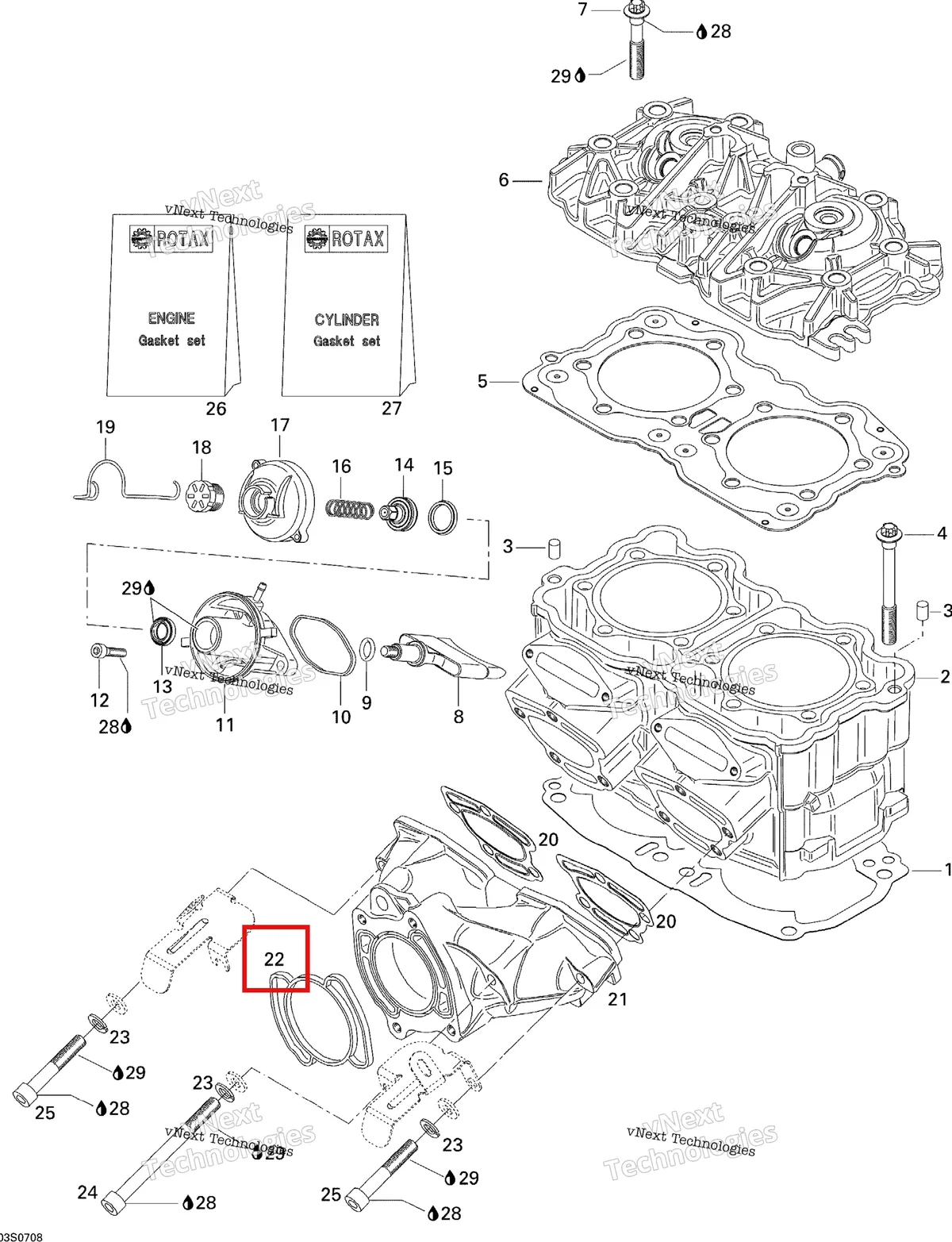 Деталь 420931990 на схеме узла 2007 Sea-Doo 3D 947 DI Cylinder And Exhaust Manifold