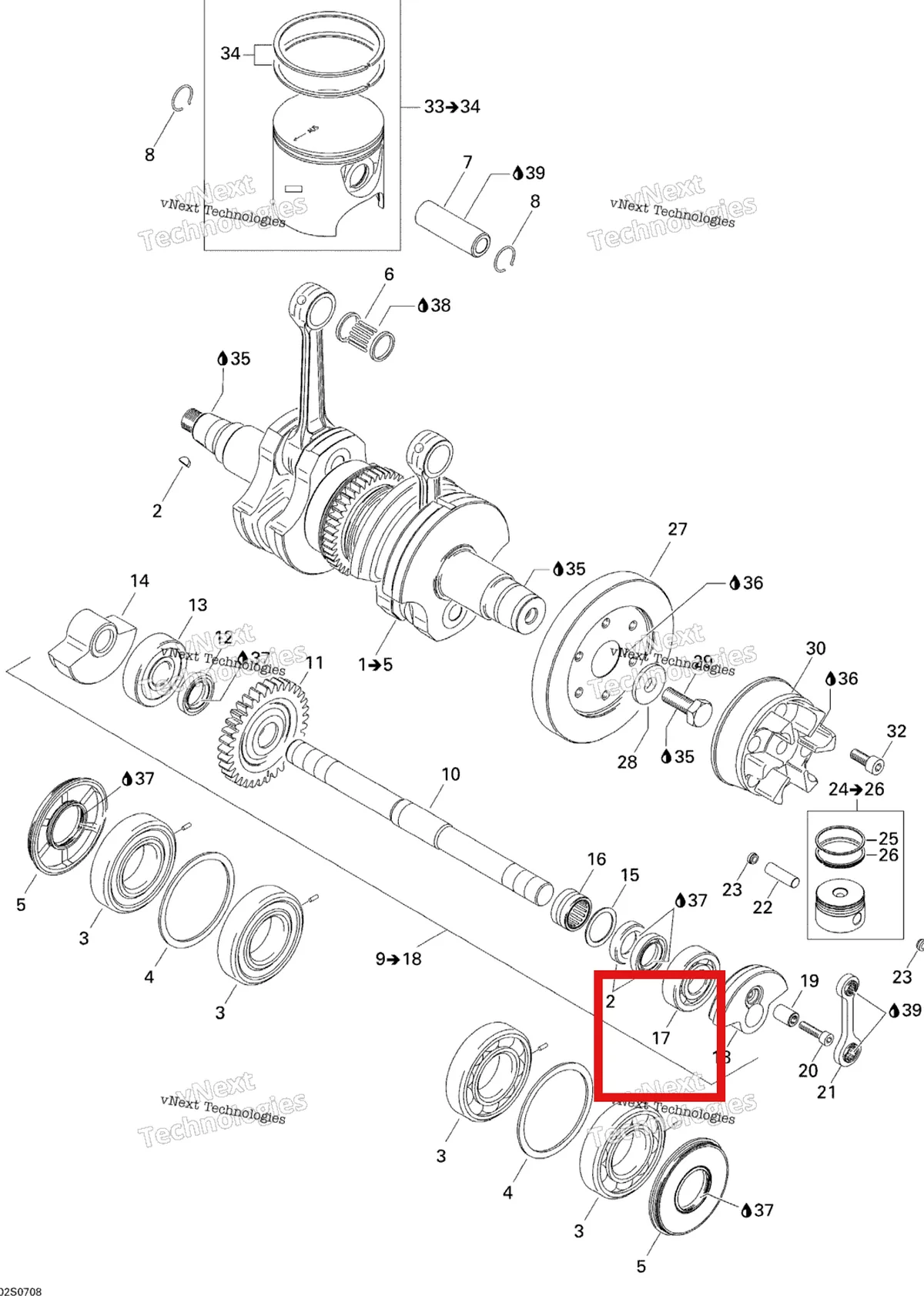 Деталь 420932090 на схеме узла 2007 Sea-Doo 3D 947 DI Crankshaft And Pistons