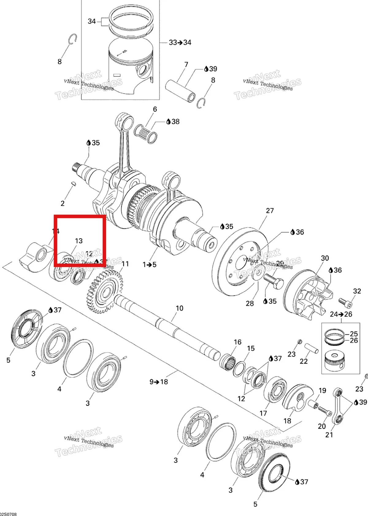 Деталь 420932097 на схеме узла 2007 Sea-Doo 3D 947 DI Crankshaft And Pistons