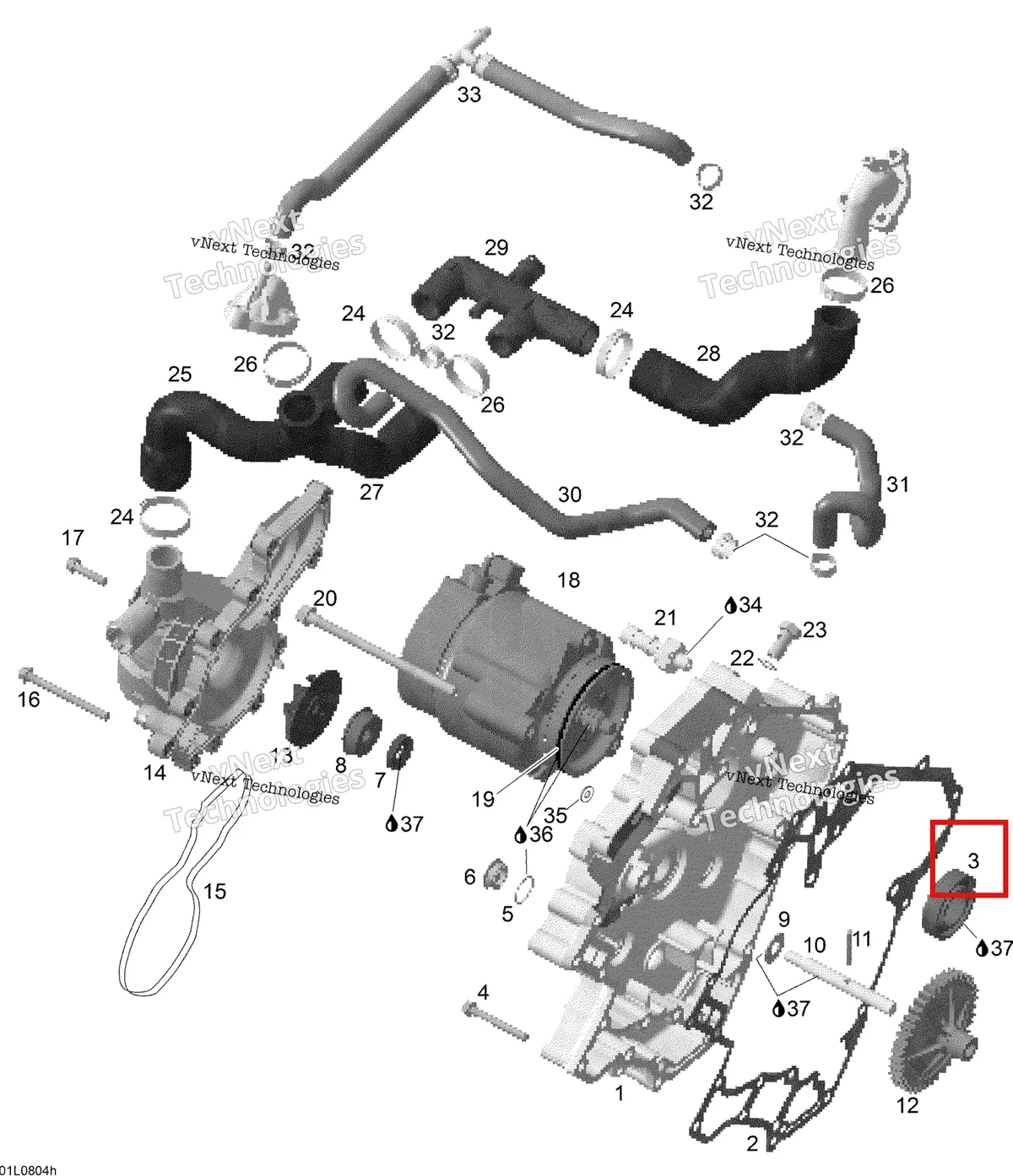 Деталь 420932650 (Подшипник) на схеме узла 2008 Ski-Doo Expedition V-1300 Waterpump And Alternator