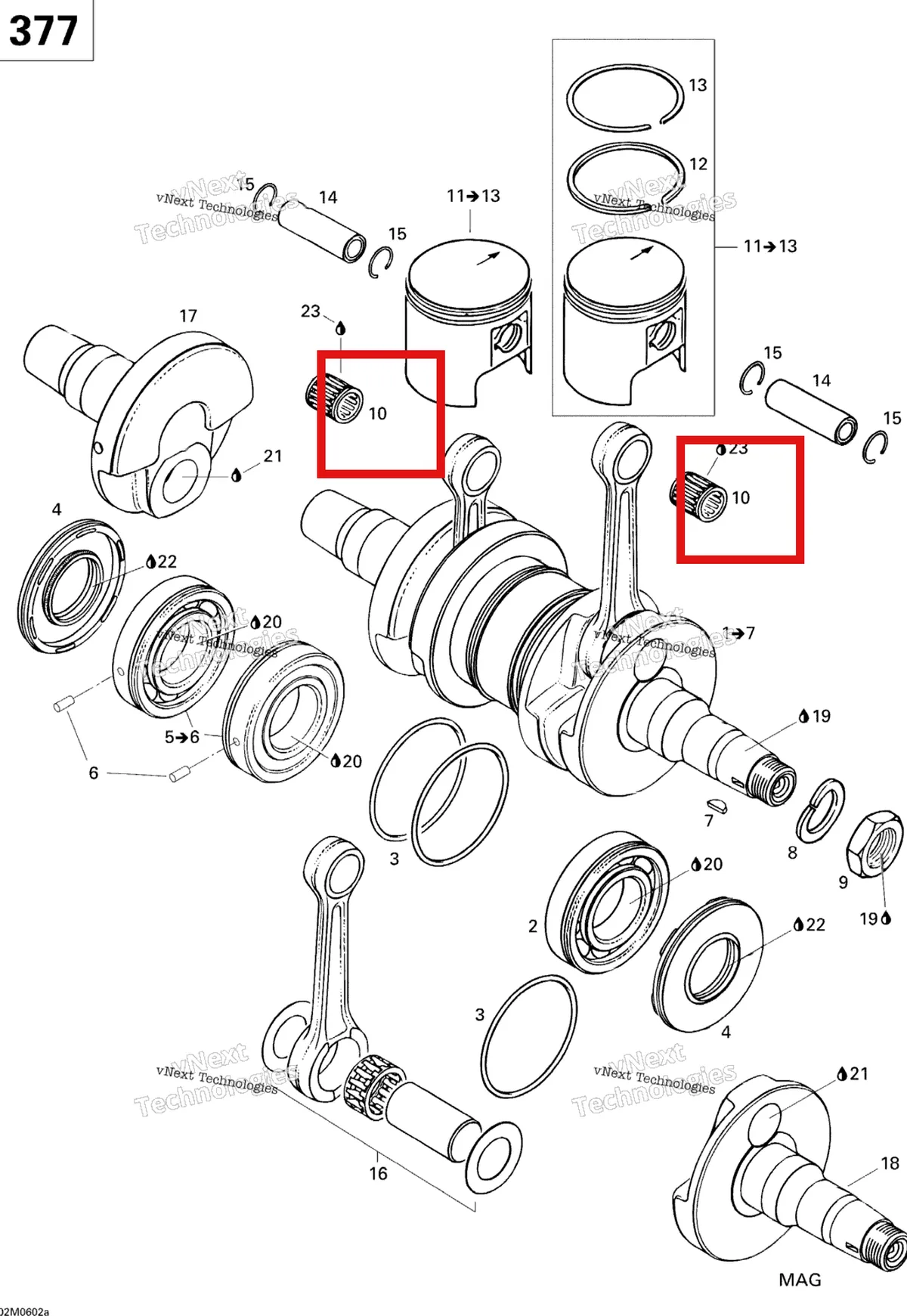 Деталь 420932904 (Игольчатый подшипник) на схеме узла 2006 Ski-Doo GSX 380F Crankshaft And Pistons Gsx 377