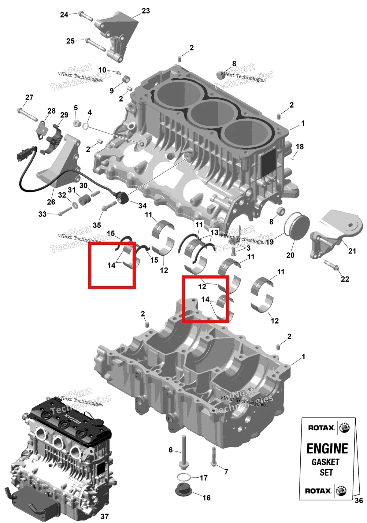 Деталь 420933442 на схеме узла 2026 Sea-Doo GTX - 300 - STD - 15TA - Blue Abyss - Audio Rotax - Crankcase