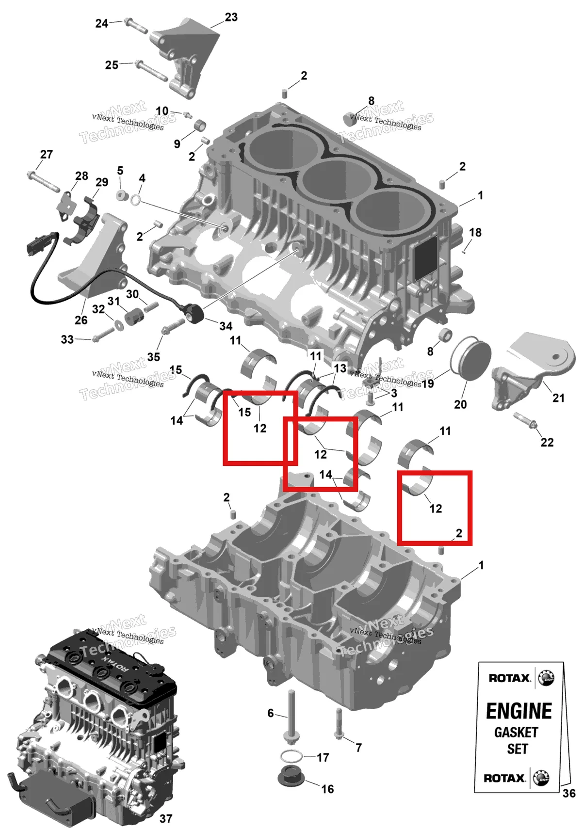 Деталь 420933466 на схеме узла 2026 Sea-Doo GTX - 300 - STD - 15TA - Blue Abyss - Audio Rotax - Crankcase