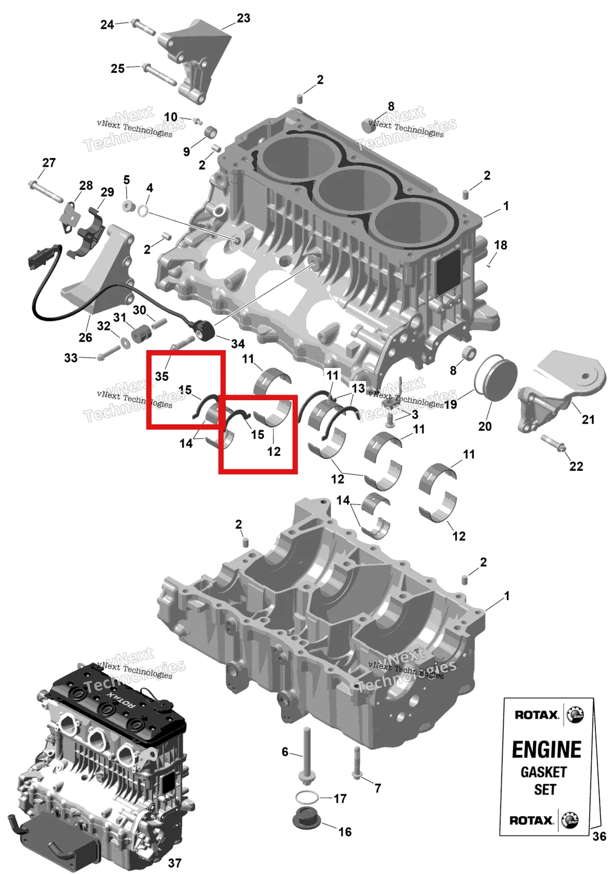 Деталь 420933470 на схеме узла 2026 Sea-Doo GTX - 300 - STD - 15TA - Blue Abyss - Audio Rotax - Crankcase