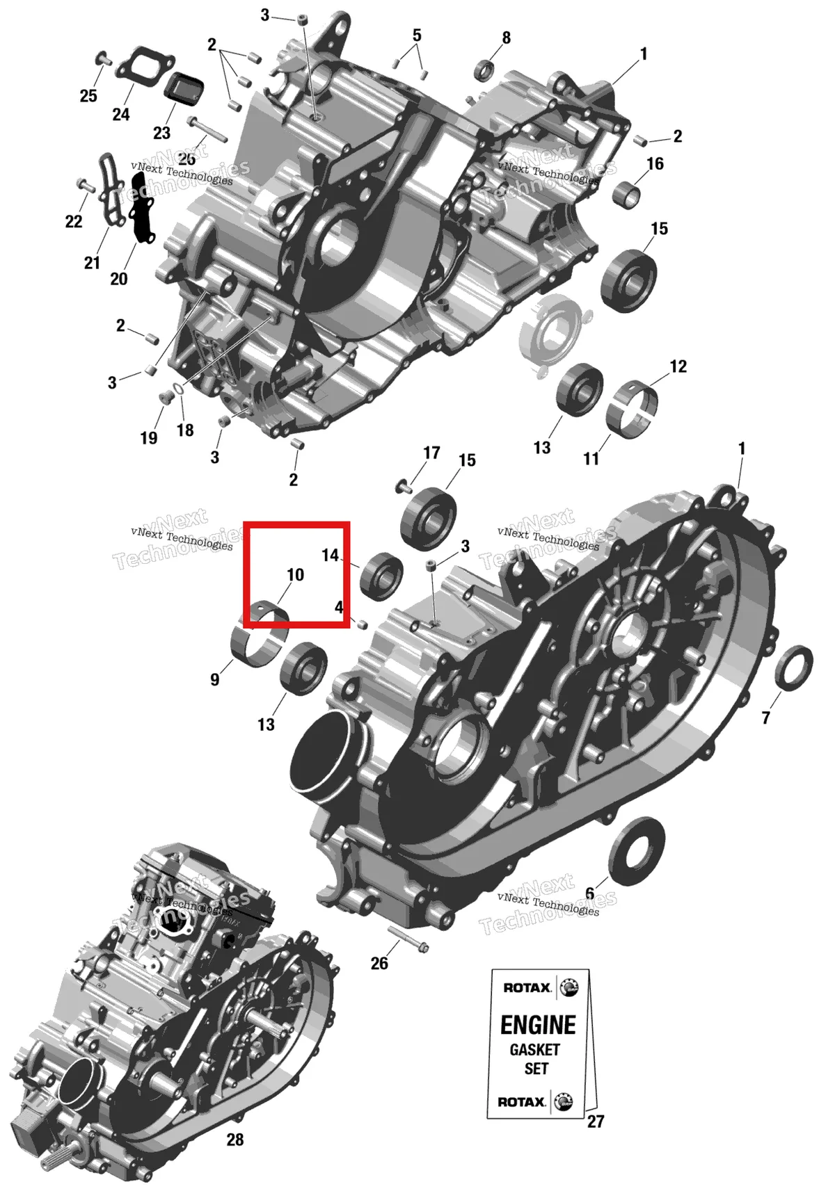 Деталь 420933493 на схеме узла 2024 Can-Am Outlander PRO HD5 4X4 - 1NRB - Hunting Edition - Wildland Camo Rotax - Crankcase