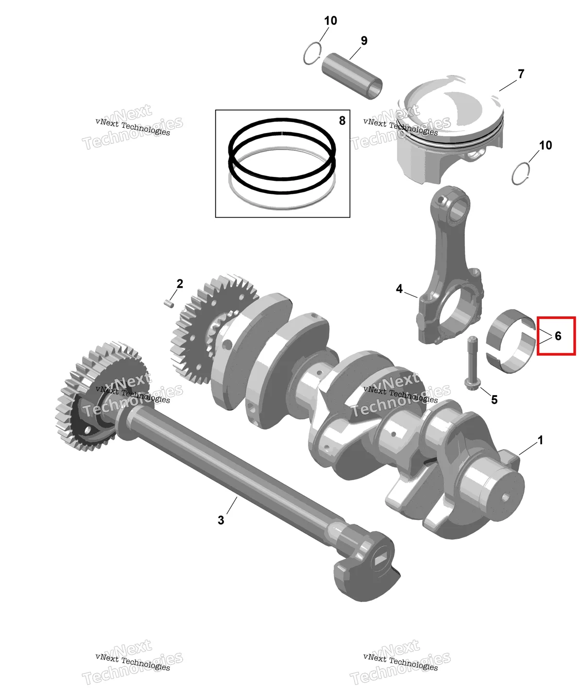 Деталь 420933523 на схеме узла 2026 Sea-Doo GTI - 130 - STD - 38TB - Bright White Rotax - Crankshaft And Pistons