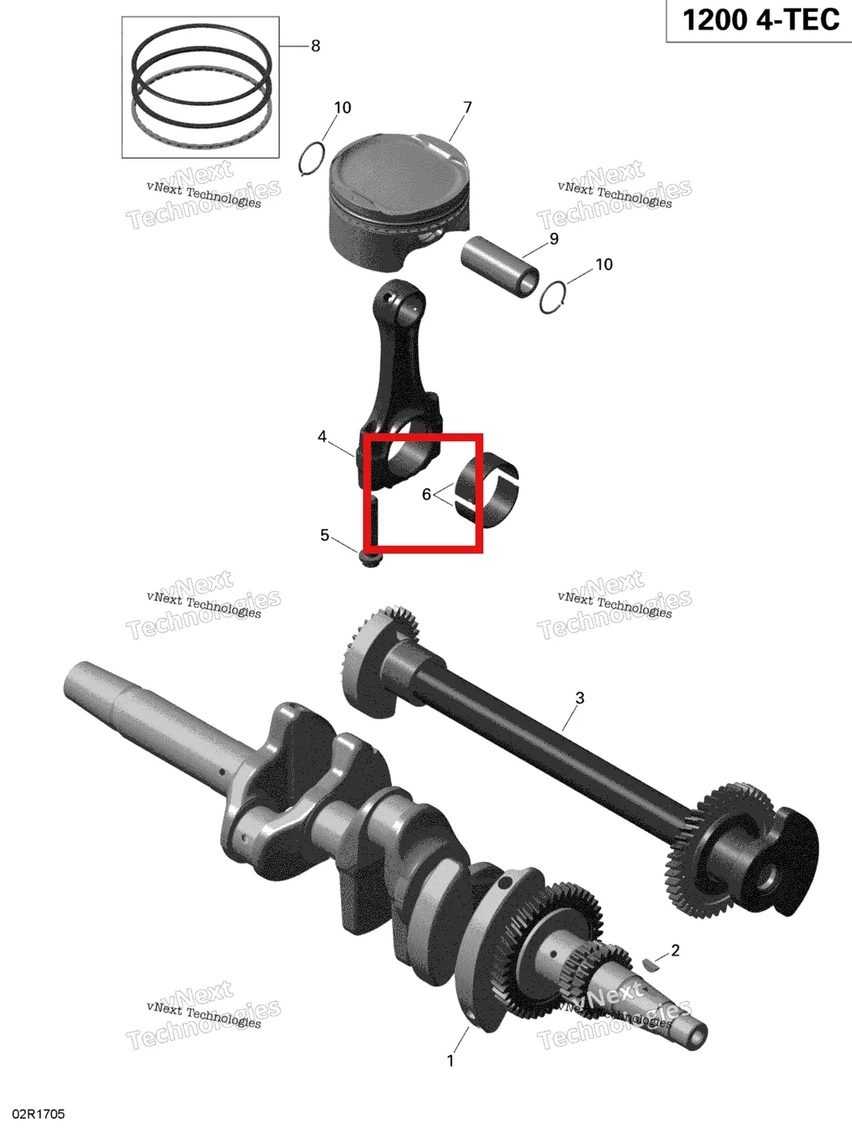 Деталь 420933842 (Вкладыш) на схеме узла 2019 Ski-Doo EXPEDITION LE-SE 1200 4-TEC Crankshaft, Pistons And Balance Shaft - 1200 Itc 4-Tec