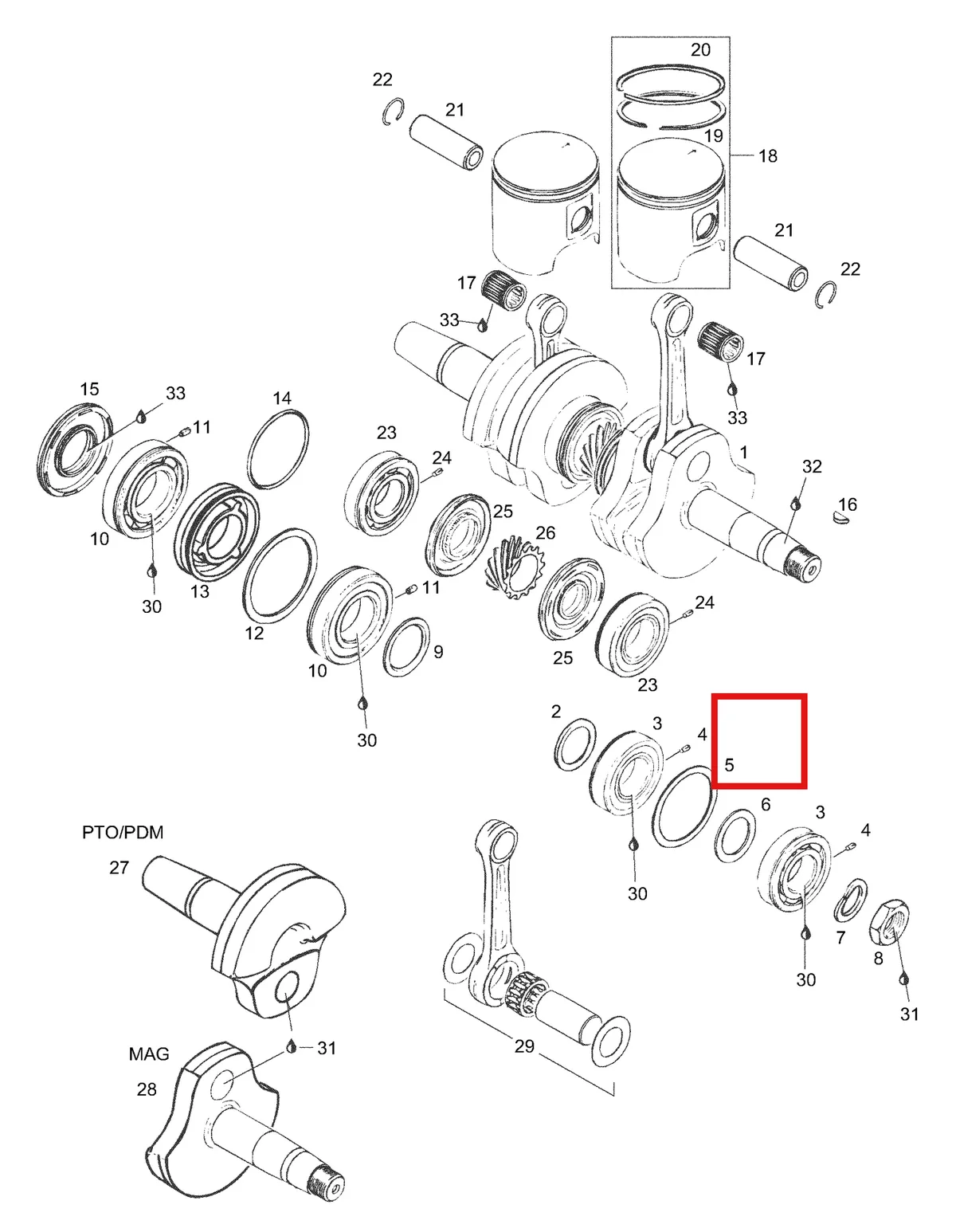 Деталь 420935748 (Деталь Central Gear 14t) на схеме узла 01- Crankshaft Assy