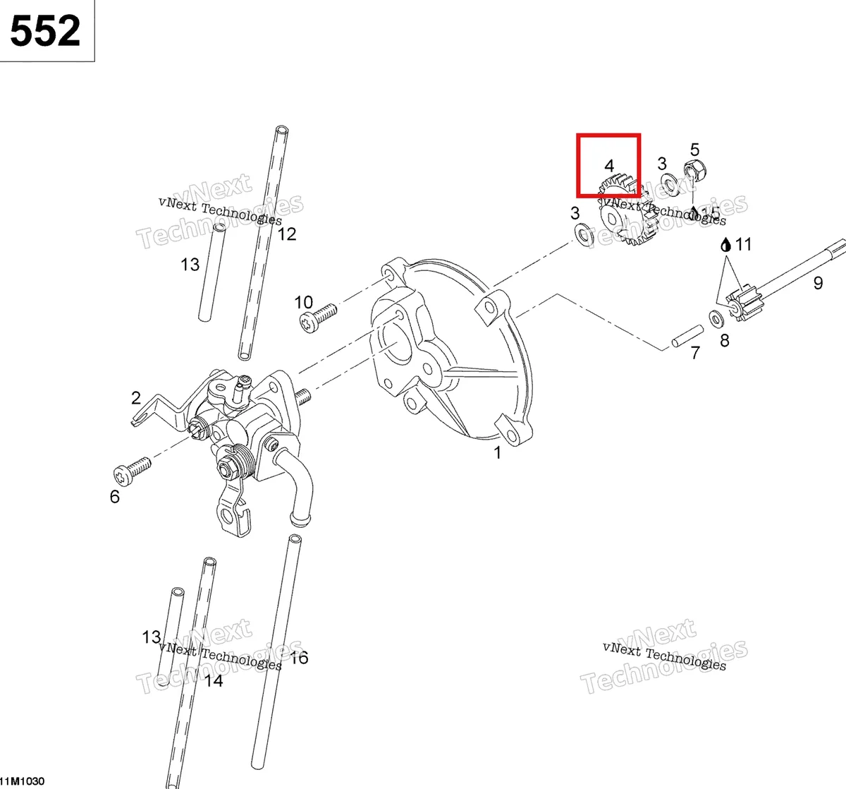 Деталь 420935930 (Деталь Oil Pump Gear, 27 Teeth) на схеме узла 2011 Ski-Doo Skandic WT 550F YetiII Oil Pump